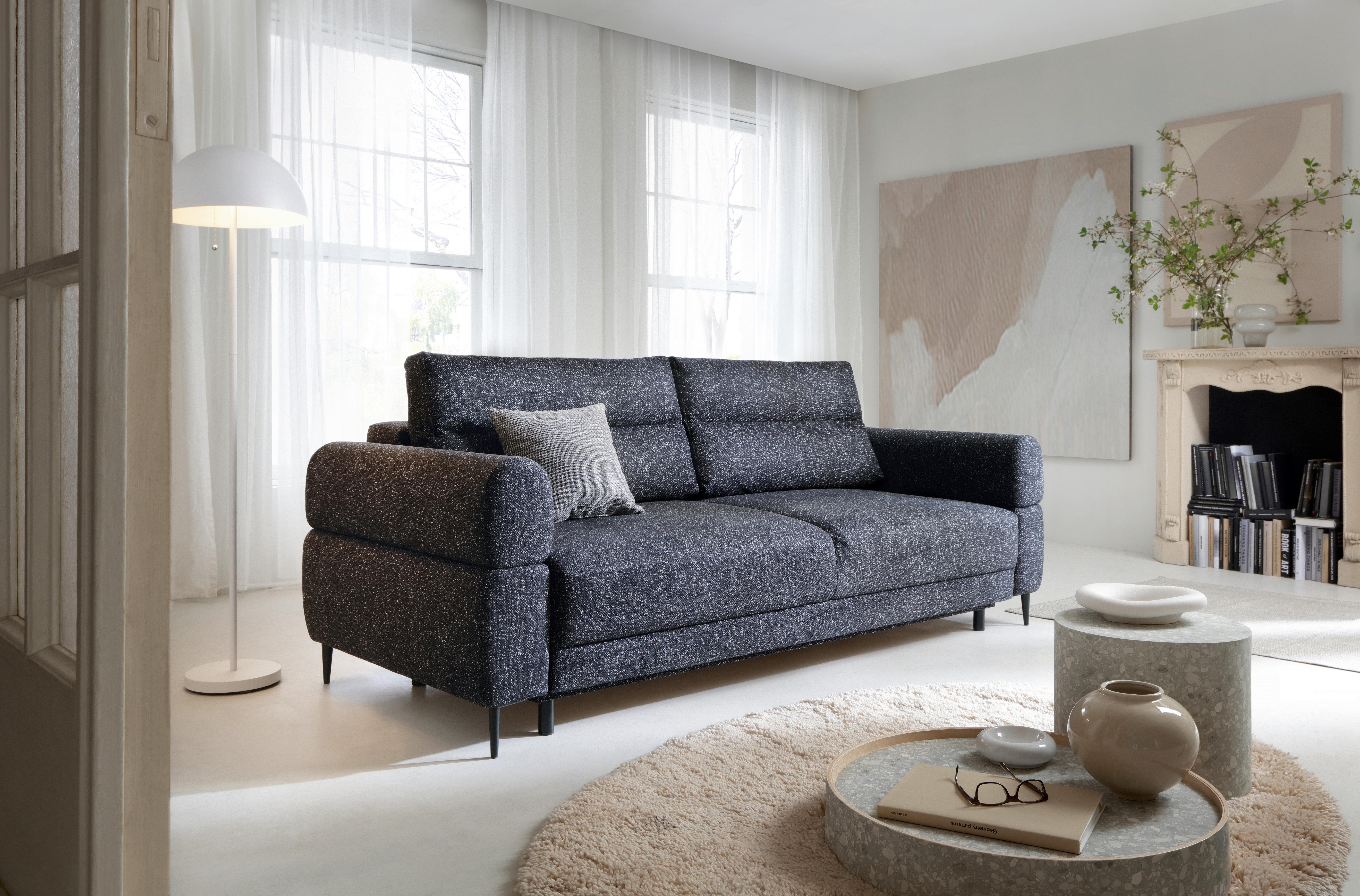 Schlafsofa Nordic Blau B: 102cm - Blau/Schwarz, Basics, Textil (232/94/102cm) - Livetastic