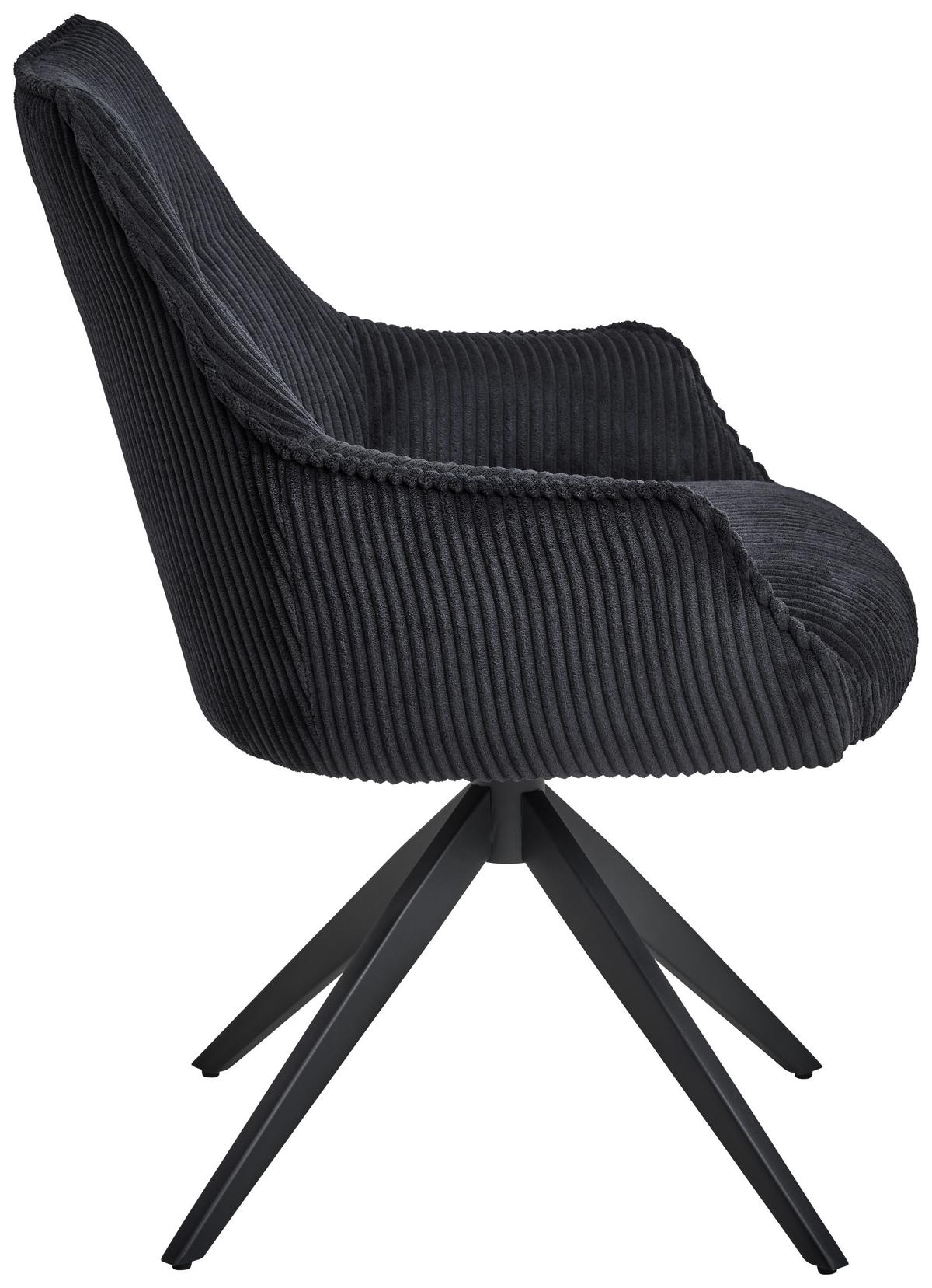 Armlehnstuhl Yuki Schwarz Gepolstert - Schwarz, LIFESTYLE, Textil/Metall (61/87/65cm) - MID.YOU