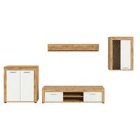 Wohnwand Jam Eiche Wotan Dekor B: 330cm - Silberfarben/Eiche Wotan, Design, Glas/Holzwerkstoff (330/169/35cm) - MID.YOU