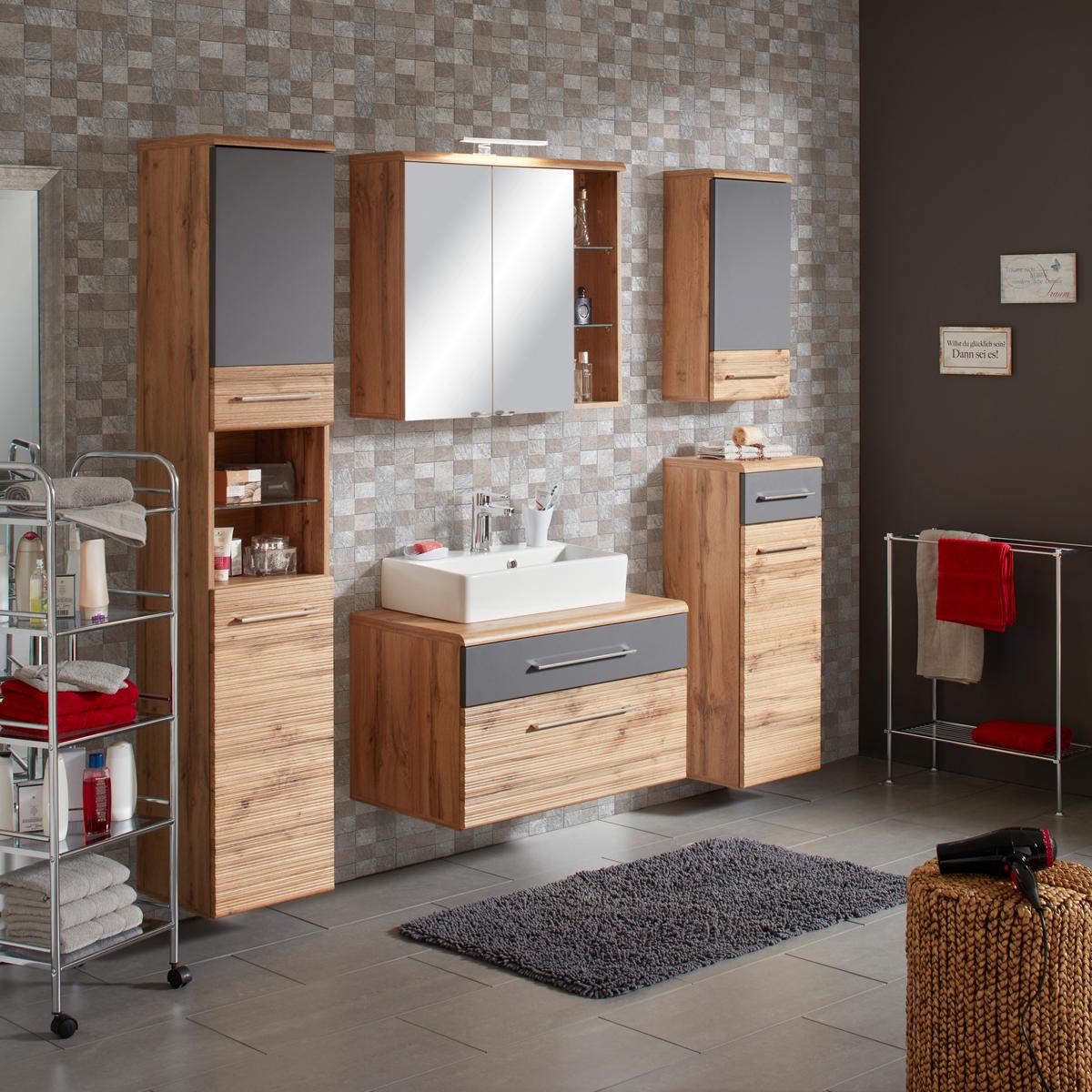 ZRCADLOVÁ SKŘÍŇKA FLOAT -EXKLUSIV- - barvy dubu/barvy chromu, Moderní, kov/kompozitní dřevo (80/70/23cm) - Premium Living