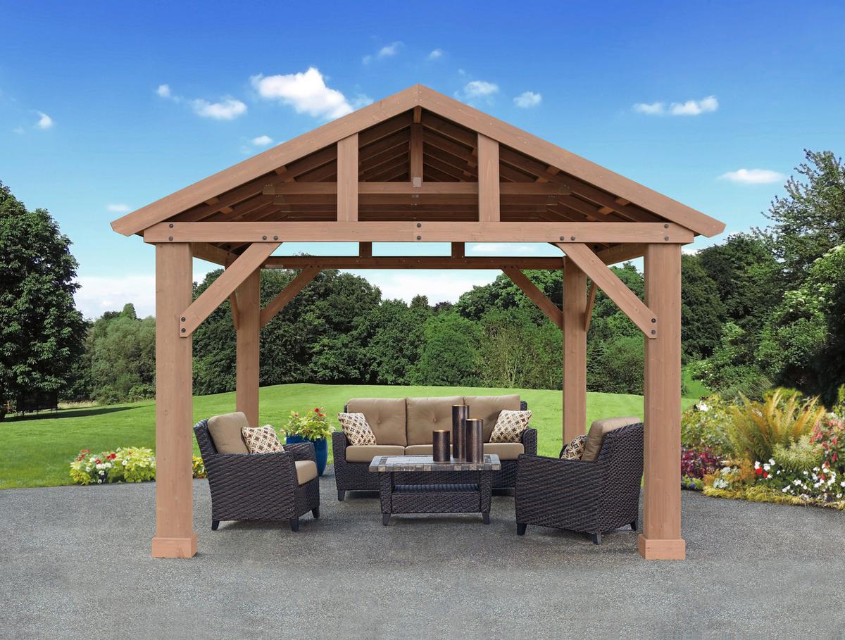 Pavillon YUKon 366x427 cm wetterfest regenabweisend - Naturfarben, Basics, Holz/Metall (366/330/427cm)