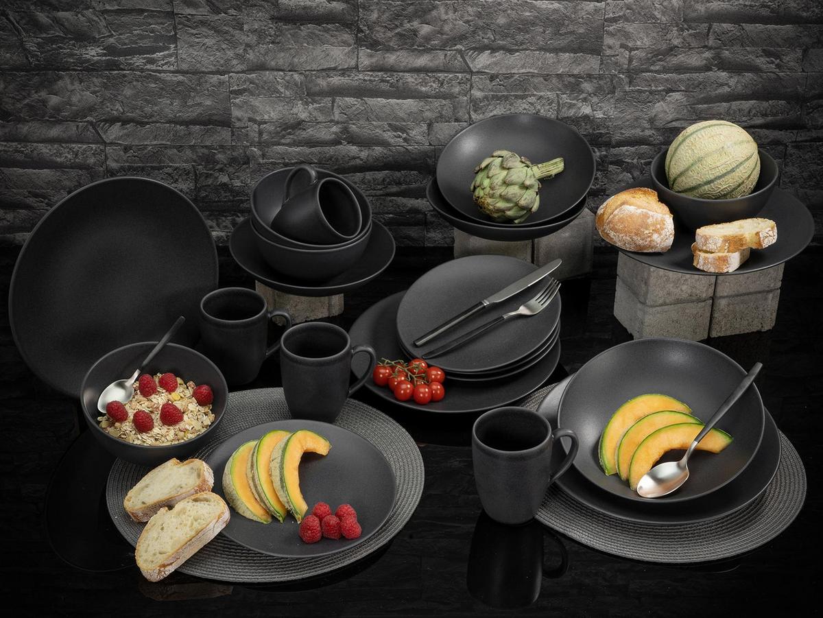 Kombiservice Keramik 4 Personen Geschirr Set - Schwarz, Design, Keramik (39,5/43/37cm) - Creatable