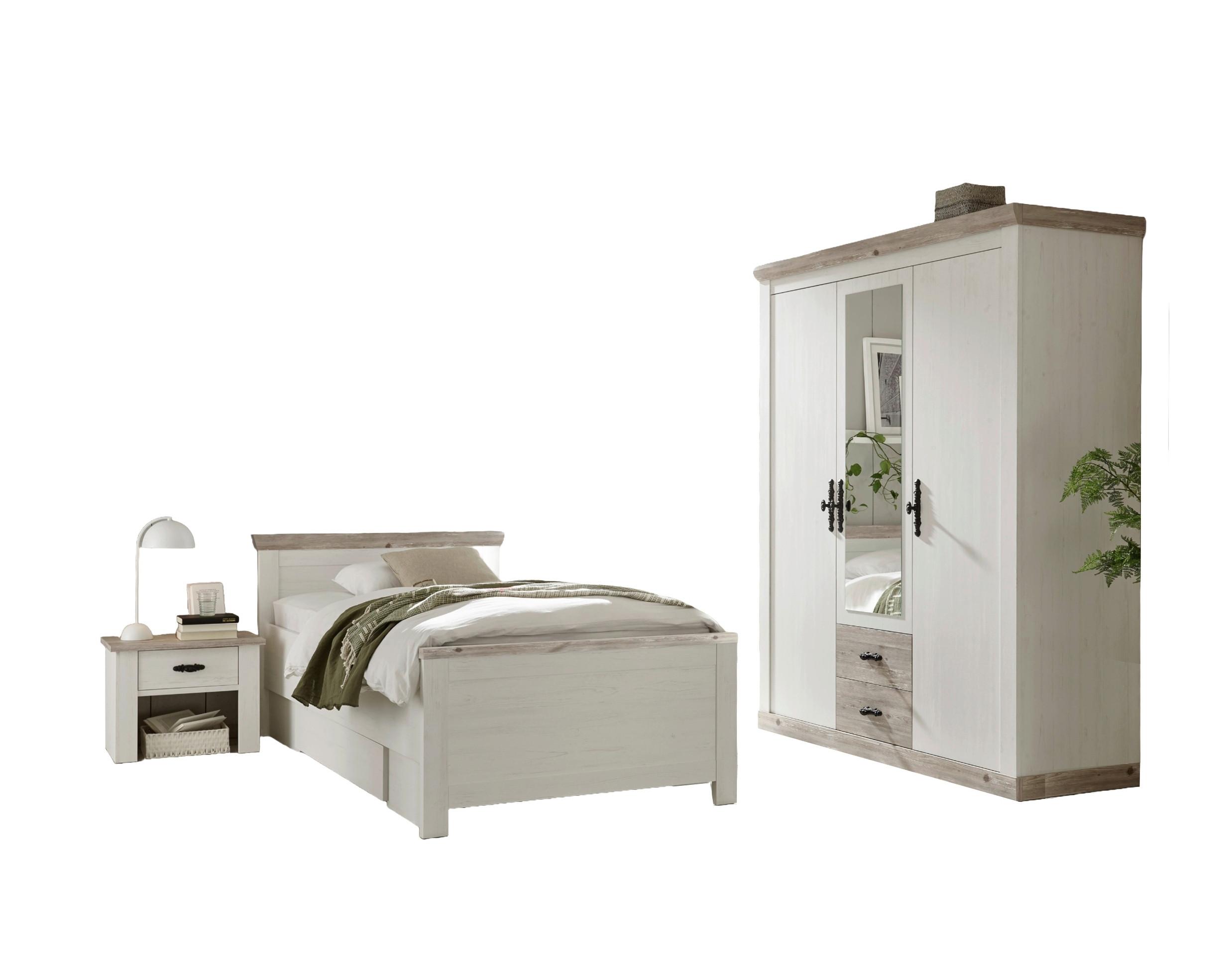 Schlafzimmer Florenz Pinienfarben/Hellbraun 3--Teilig