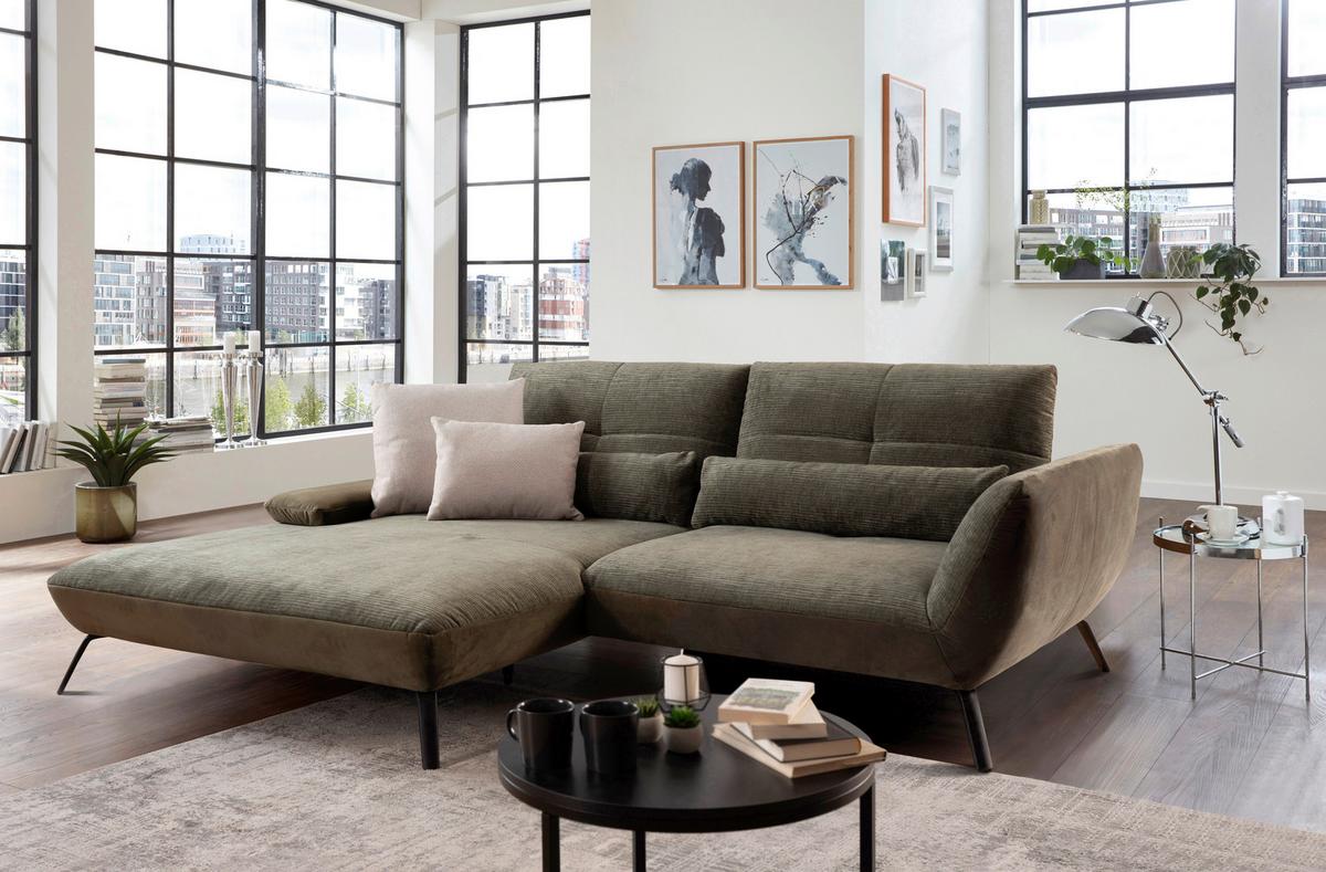 Ecksofa Dover Olivgrün, S:191-207x273cm - Schwarz/Olivgrün, Trend, Holzwerkstoff/Textil (191-207/273cm)