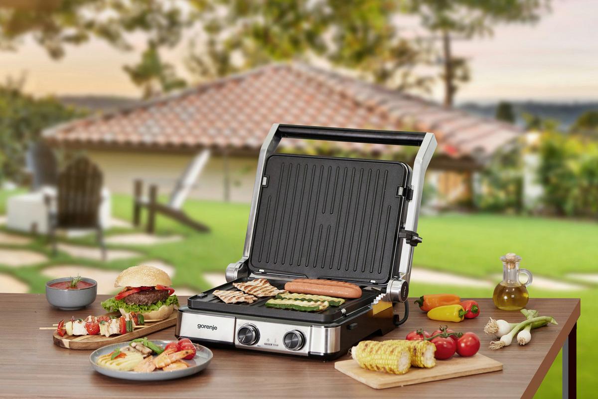 Kontaktgrill 2000w, Bis 230c - Silberfarben/Schwarz, Basics, Kunststoff/Metall (36,4/16,5/33,5cm) - Gorenje