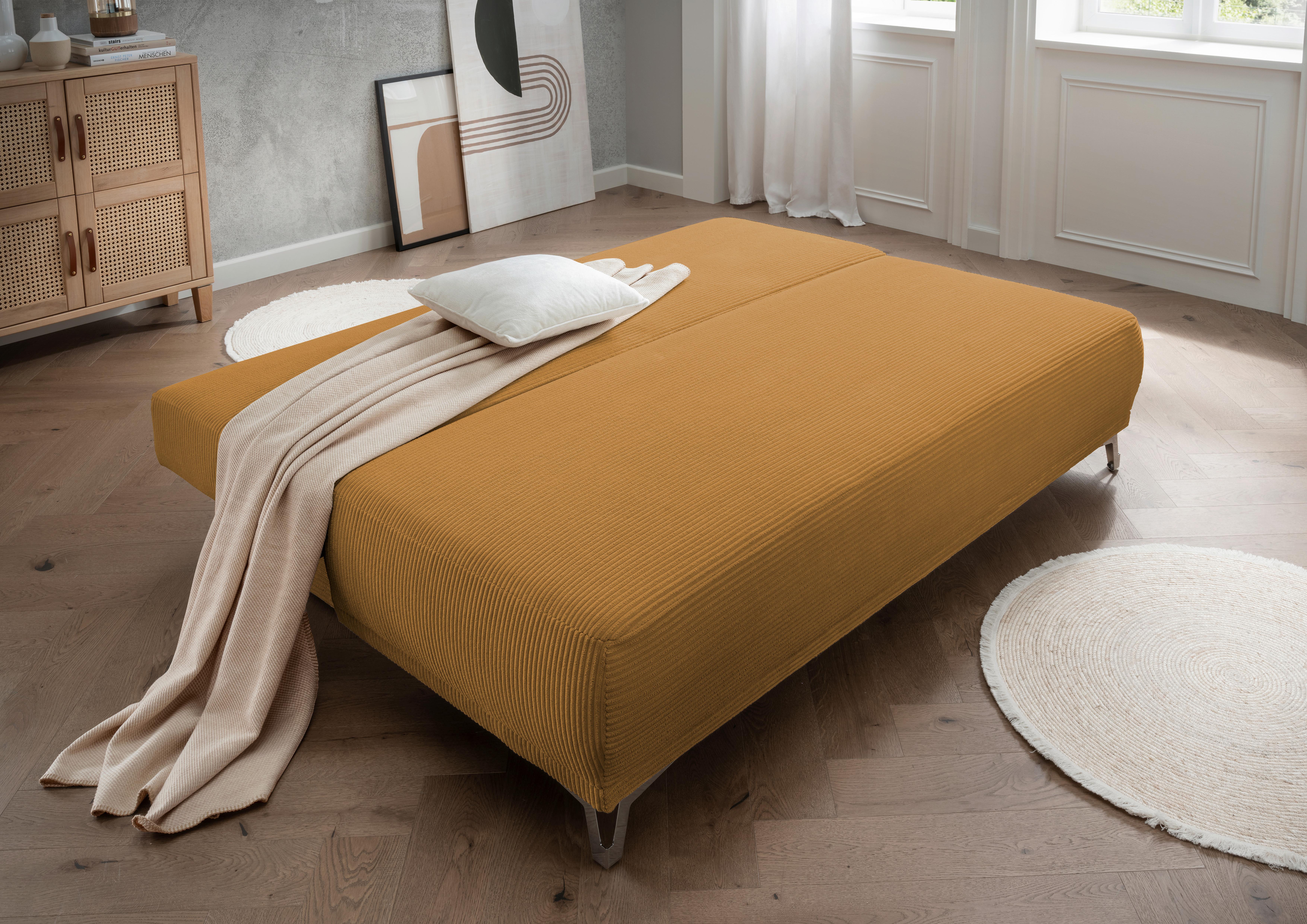 Schlafsofa Ari Goldfarben Cord, B: 198 cm - Chromfarben/Goldfarben, MODERN, Textil (198/90/100cm) - Livetastic