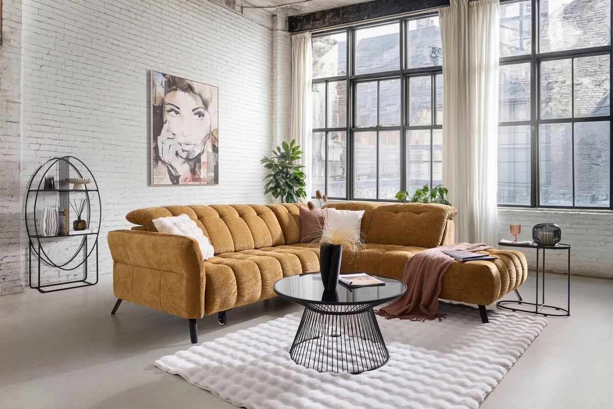 Rohová sedačka NEW YORK, pravá, bronzová tkanina NILE - černá/bronzová, Moderní, kov/kompozitní dřevo (261/87-104/288cm) - Premium Living