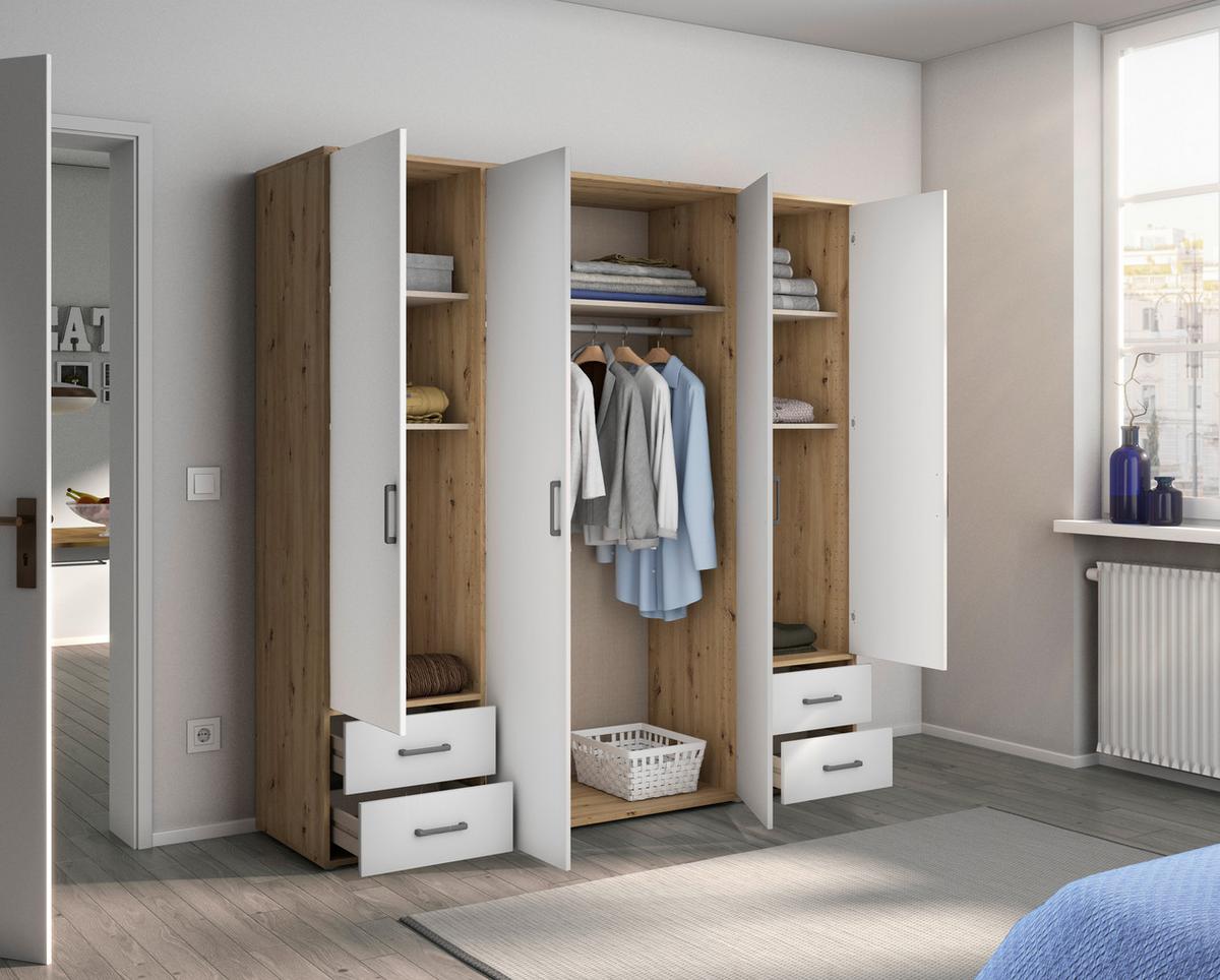 Drehtürenschrank Voyager 187 cm Balve Eiche Artisan - Weiß/Eiche Artisan, MODERN, Holzwerkstoff (187/194/53cm) - Rauch Möbel