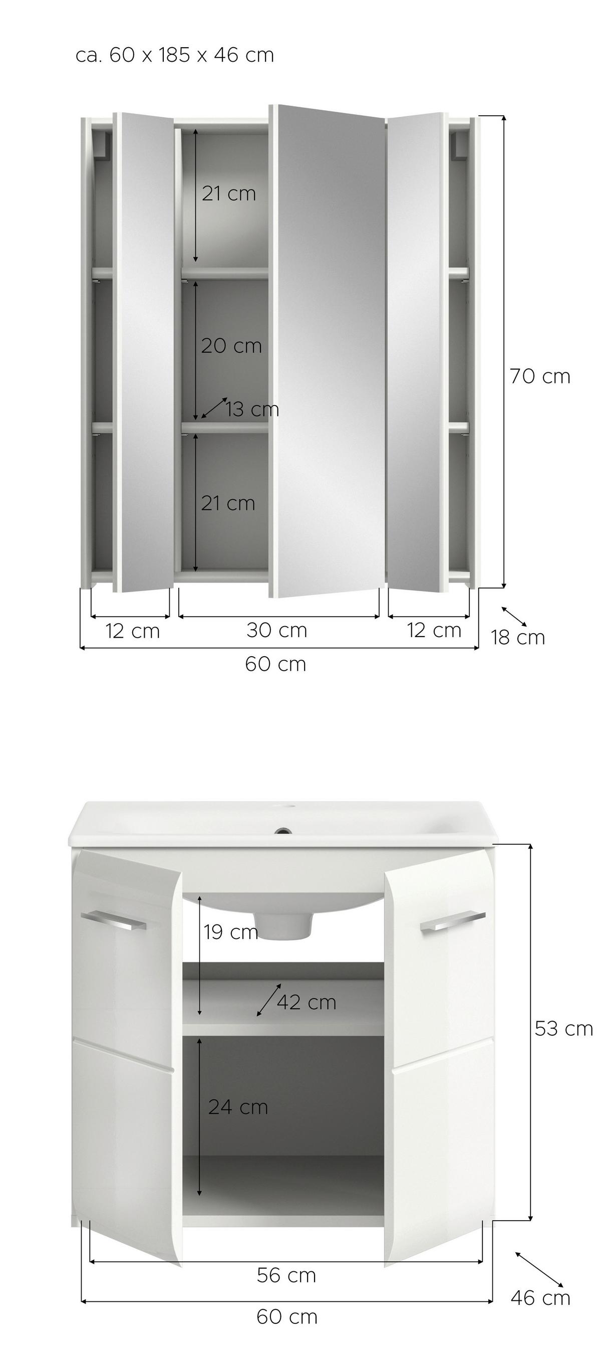 Badezimmer Ice Weiß/Weiß Hg B: 60 cm - Weiß Hochglanz/Weiß, MODERN, Keramik/Holzwerkstoff (60/123/46cm) - MID.YOU