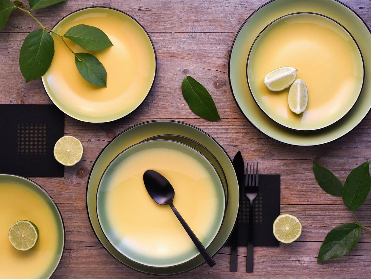 Tafelservice Hot Green, Keramik, 12-Tlg. - Hellgelb/Schwarz, Basics, Keramik - Creatable