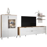 Wohnwand Austin 315 Cm Eichefarben/glasfront Weiß - Eichefarben/Weiß, Trend, Glas/Holzwerkstoff (315/140/40cm)