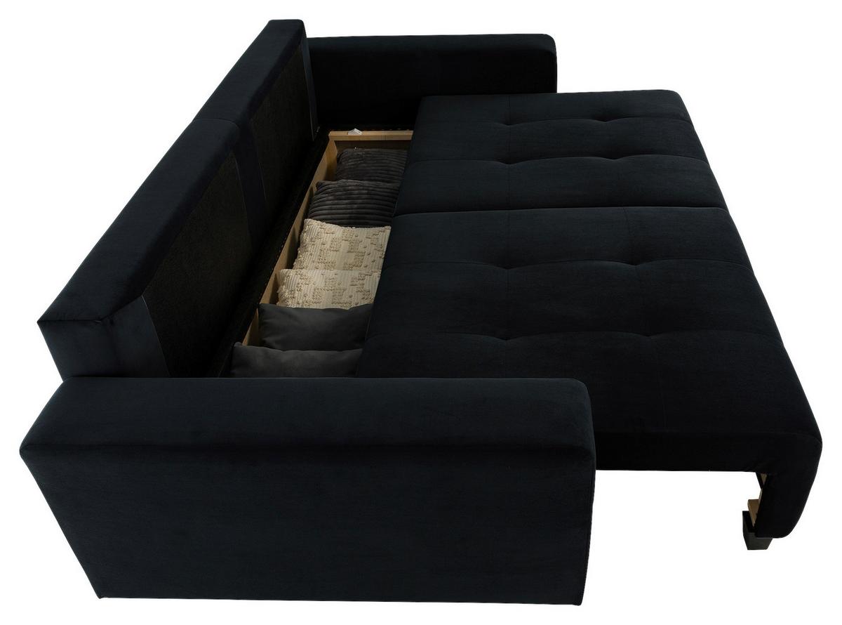 Ecksofa mit Bettfunktion Lily Velours schwarz, 240x119cm - Anthrazit/Schwarz, Trend, Holz/Holzwerkstoff (240/119cm) - Luca Bessoni