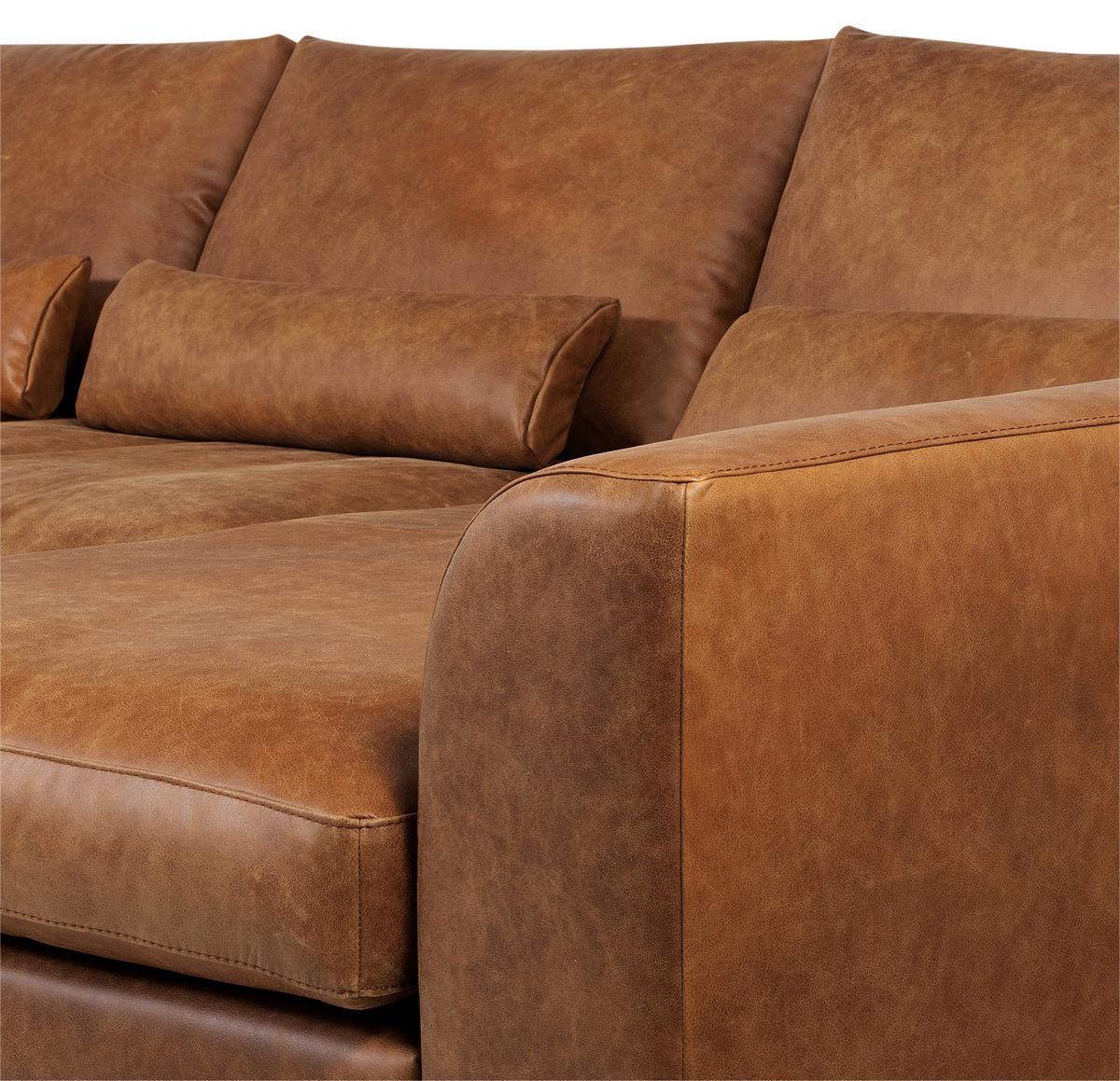 Ecksofa Berlin Cognac S: 313 cm - Cognac/Schwarz, Design, Leder (313/172cm) - Livetastic