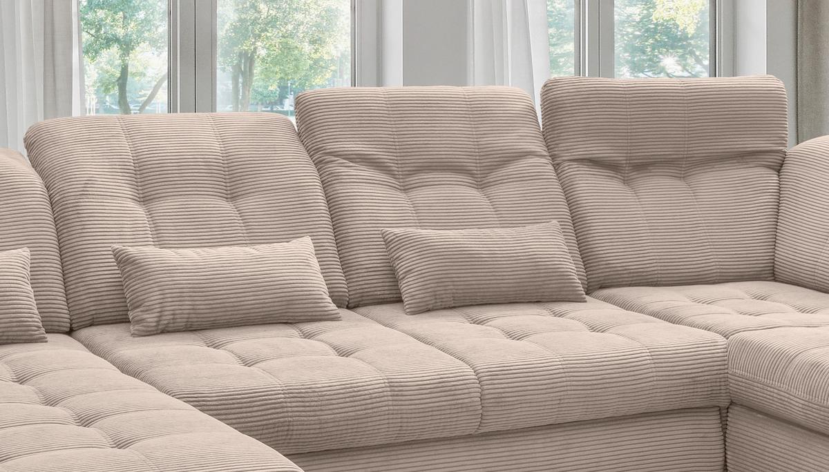 Wohnlandschaft Mit Bettkasten Rigatti Beige B: 387 Cm - Beige/Schwarz, MODERN, Textil (184/387/252cm) - Livetastic
