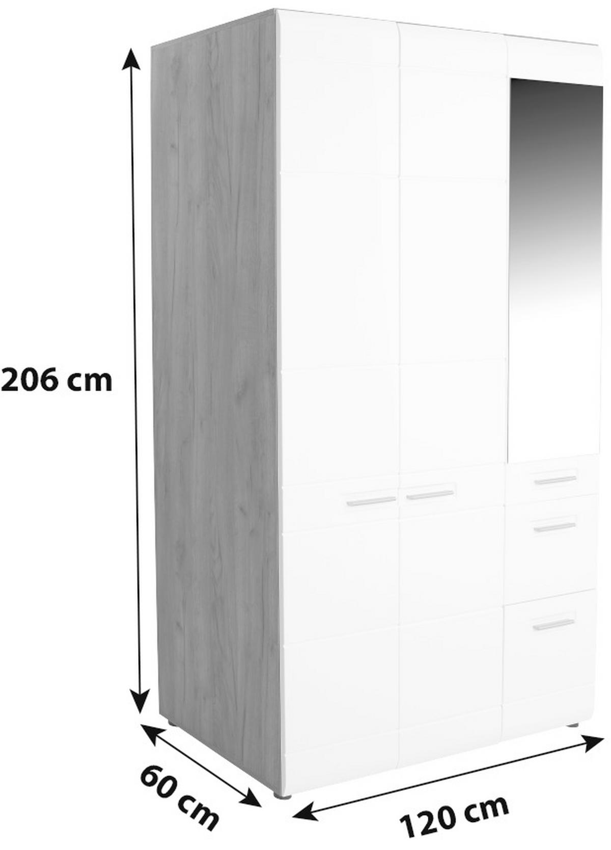Nyílóajtós Szekrény Avensis New 120/206 Cm - tölgyfa színű/fehér, Konventionell, faalapú anyag (120/205,7cm) - Luca Bessoni