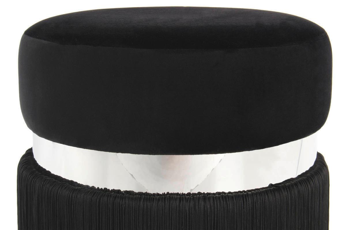 Hocker Rebecca Samt Schwarz Silber DxH 38x45 cm - Silberfarben/Schwarz, Design, Kunststoff/Textil (38/45/38cm) - Kayoom