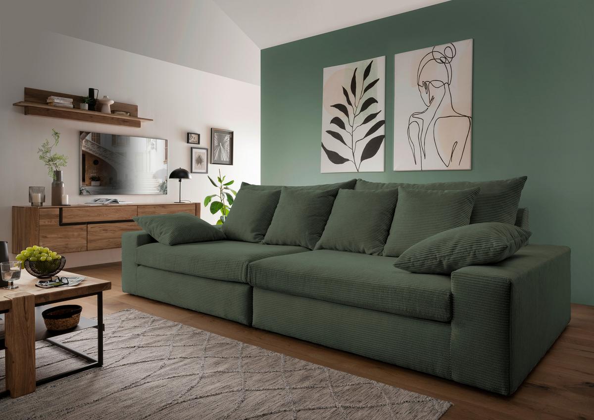 Viersitzer-sofa Avellino Grün B: 308 Cm - Schwarz/Grün, MODERN, Textil (308/80/140cm) - Livetastic
