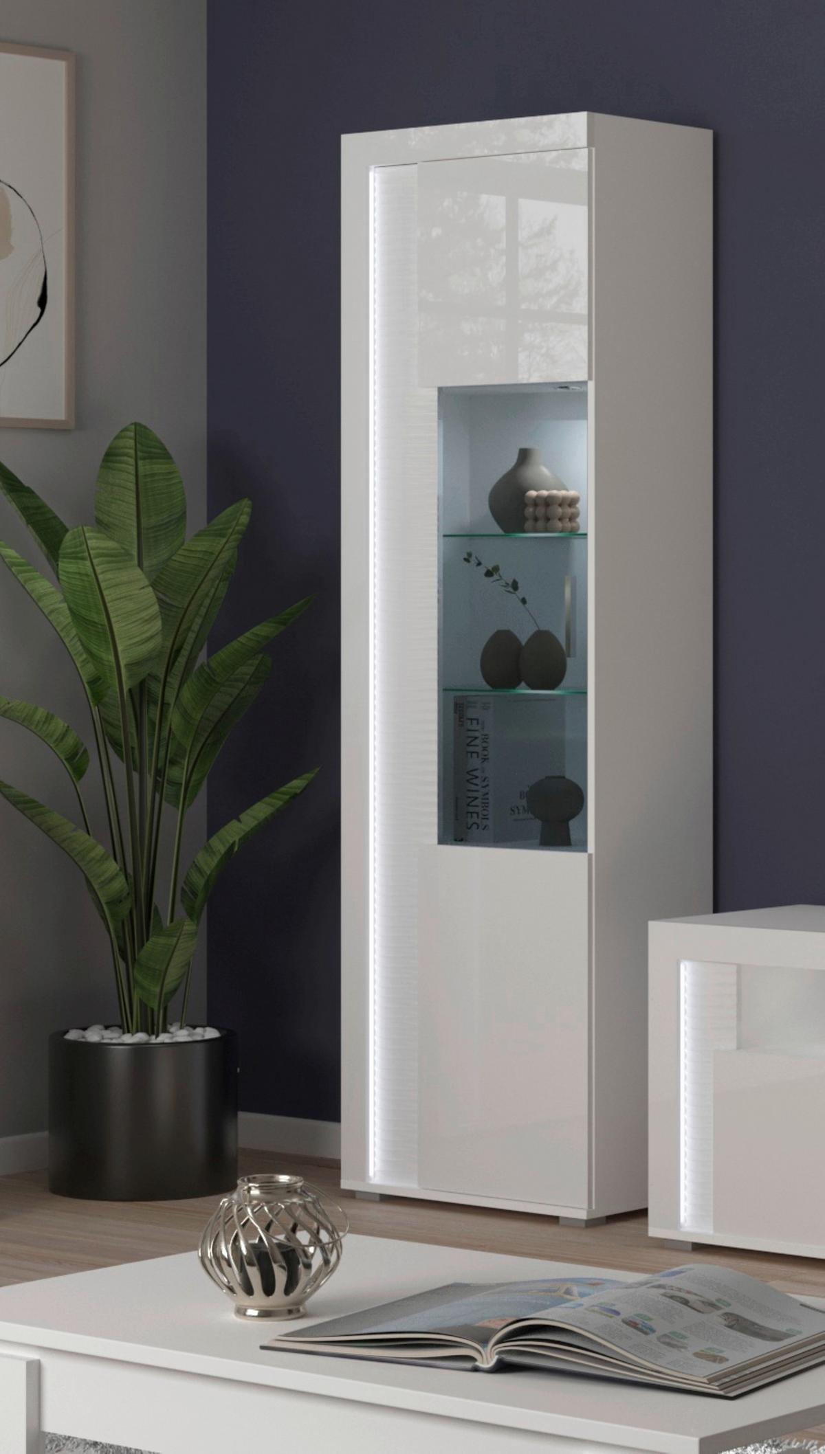 Vitrine Skylight Weiß Hochglanz B: 60 cm - Weiß Hochglanz/Silberfarben, Design, Holzwerkstoff (60/202/37cm) - MID.YOU