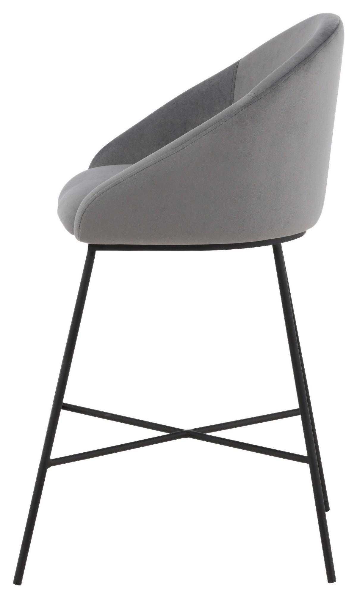 Barhocker Velvet - Dunkelgrau/Schwarz, Design, Textil/Metall (58,5/97/57cm) - Livetastic