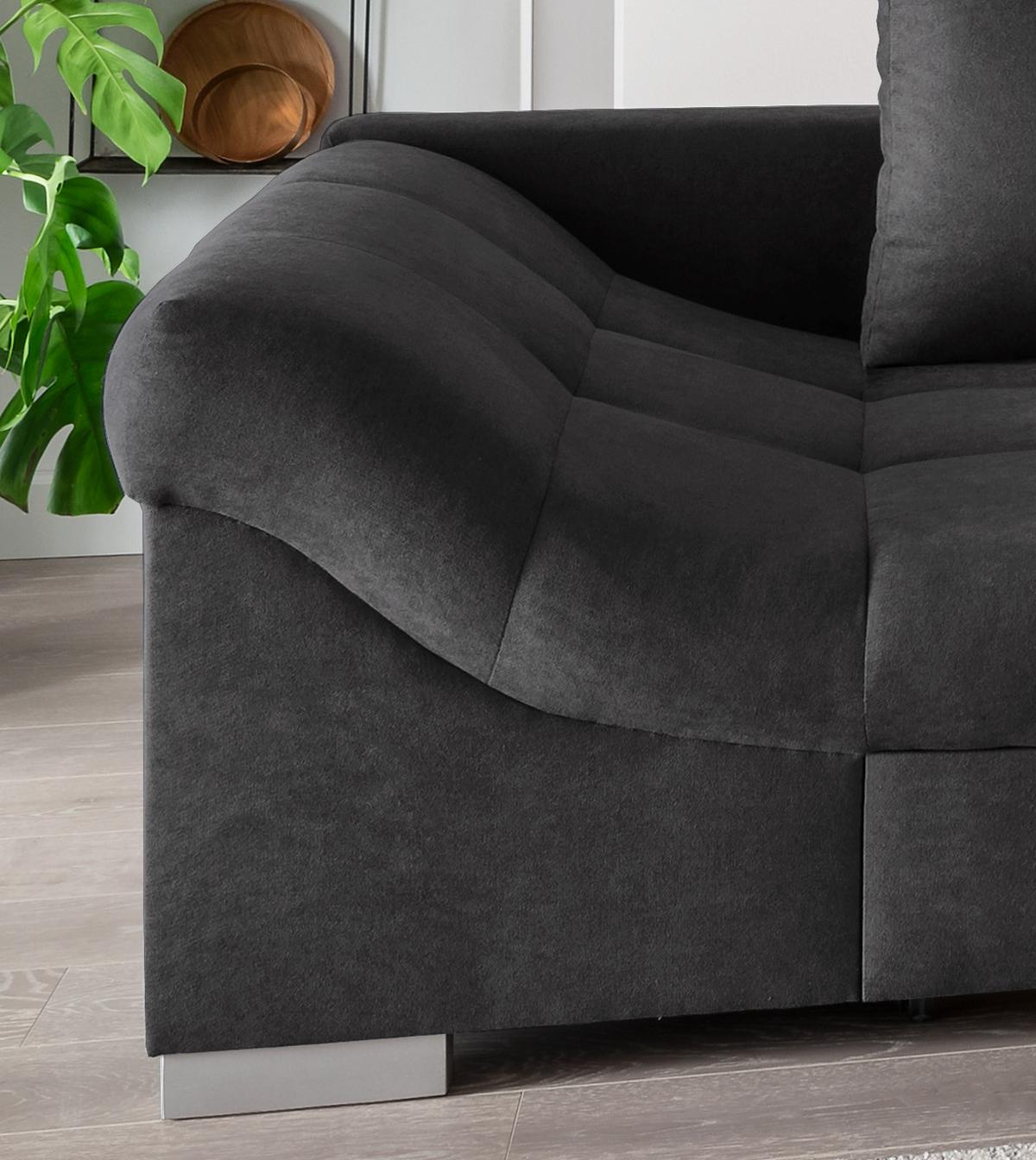 Eckschlafsofa Alvito Schwarz S: 298/202 cm - Silberfarben/Schwarz, Design, Textil (298/202cm) - MID.YOU