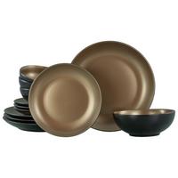 Tafelservice Steinzeug 4 Personen Geschirr Sett - Goldfarben/Schwarz, Keramik (31,5/31/38cm) - Creatable