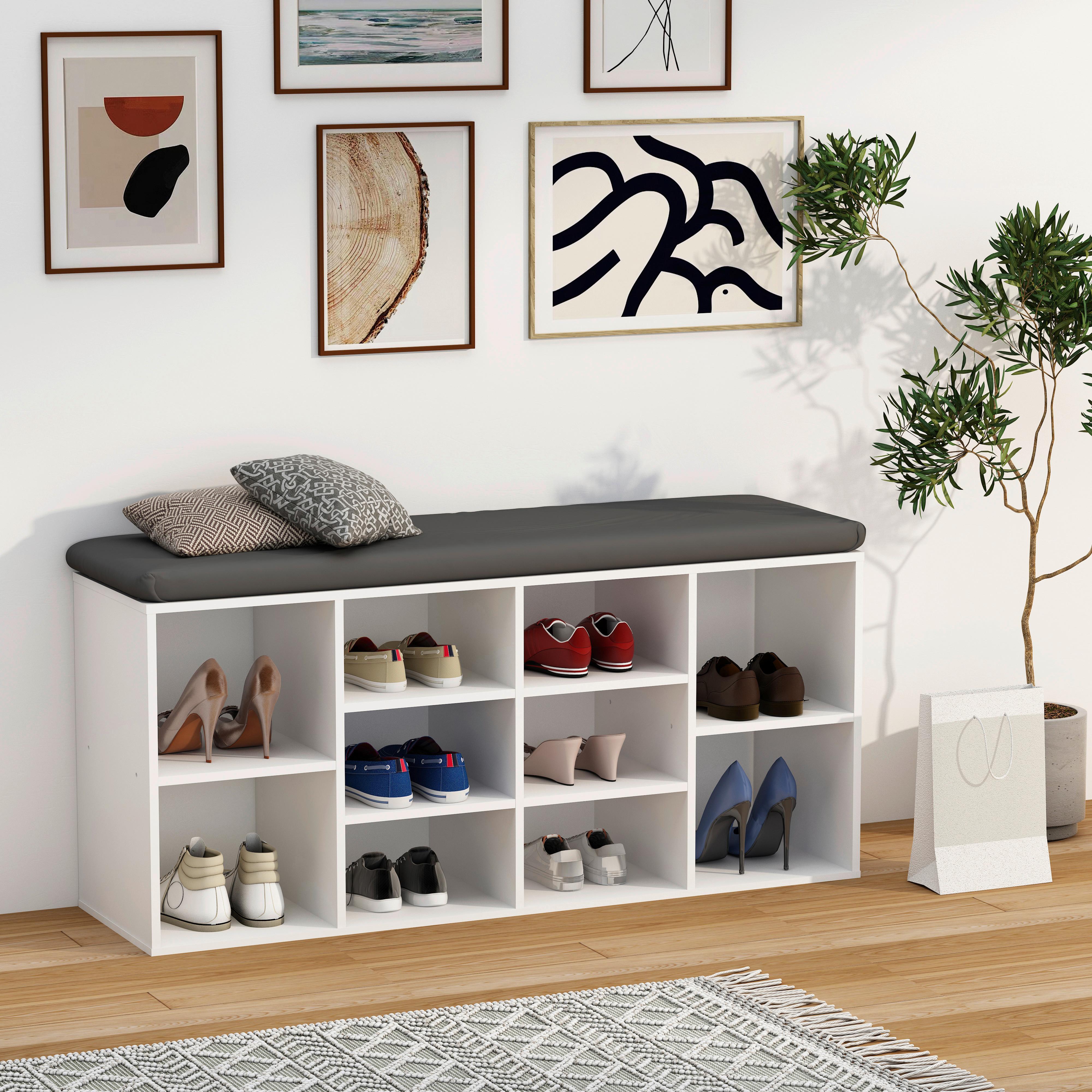 Schuhbank Weiß, 104 cm - Weiß, Design, Holzwerkstoff/Kunststoff (104/50/30cm) - MID.YOU