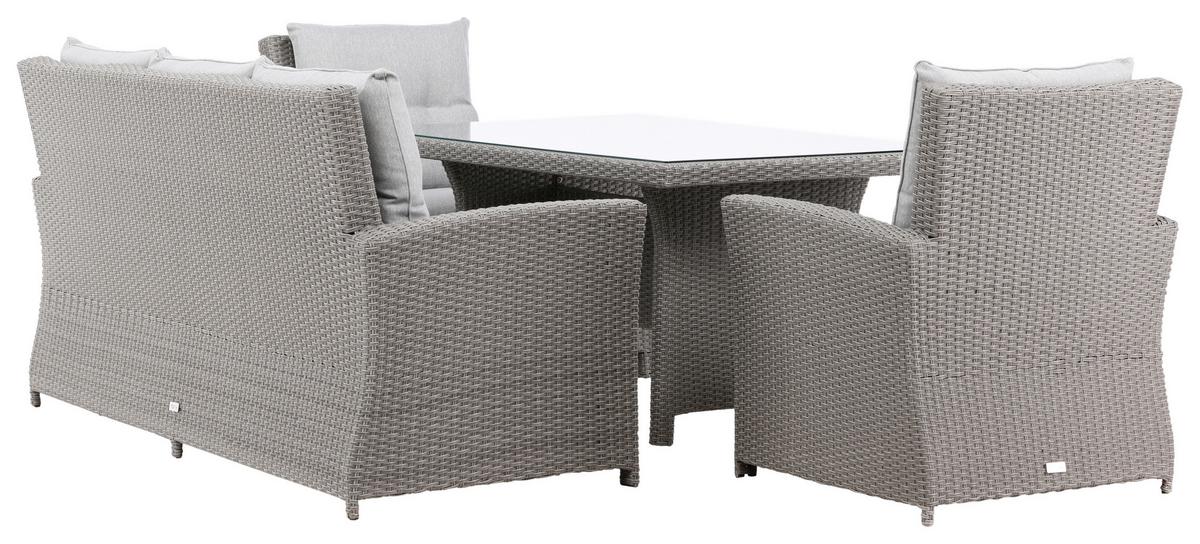 Loungegarnitur 4-Tlg Brentwood aus Kunststoff/Glas mit Kissen - Grau, KONVENTIONELL, Glas/Kunststoff - Gardenson