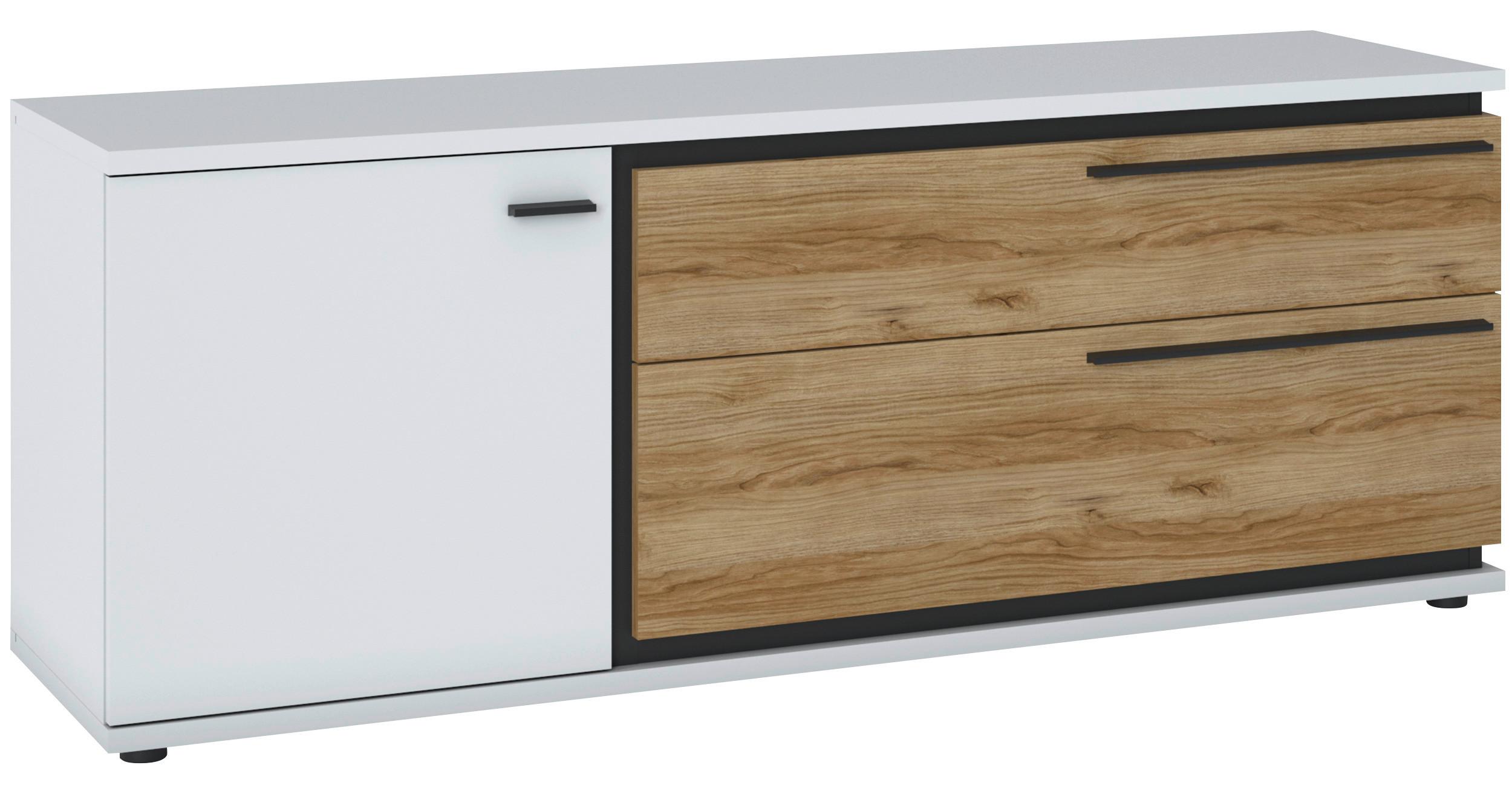 TV-Lowboard B: 152,7 cm Weiß/Eichefarben/Schwarz - Eichefarben/Schwarz, Trend, Holzwerkstoff (152,7/57,9/40cm)