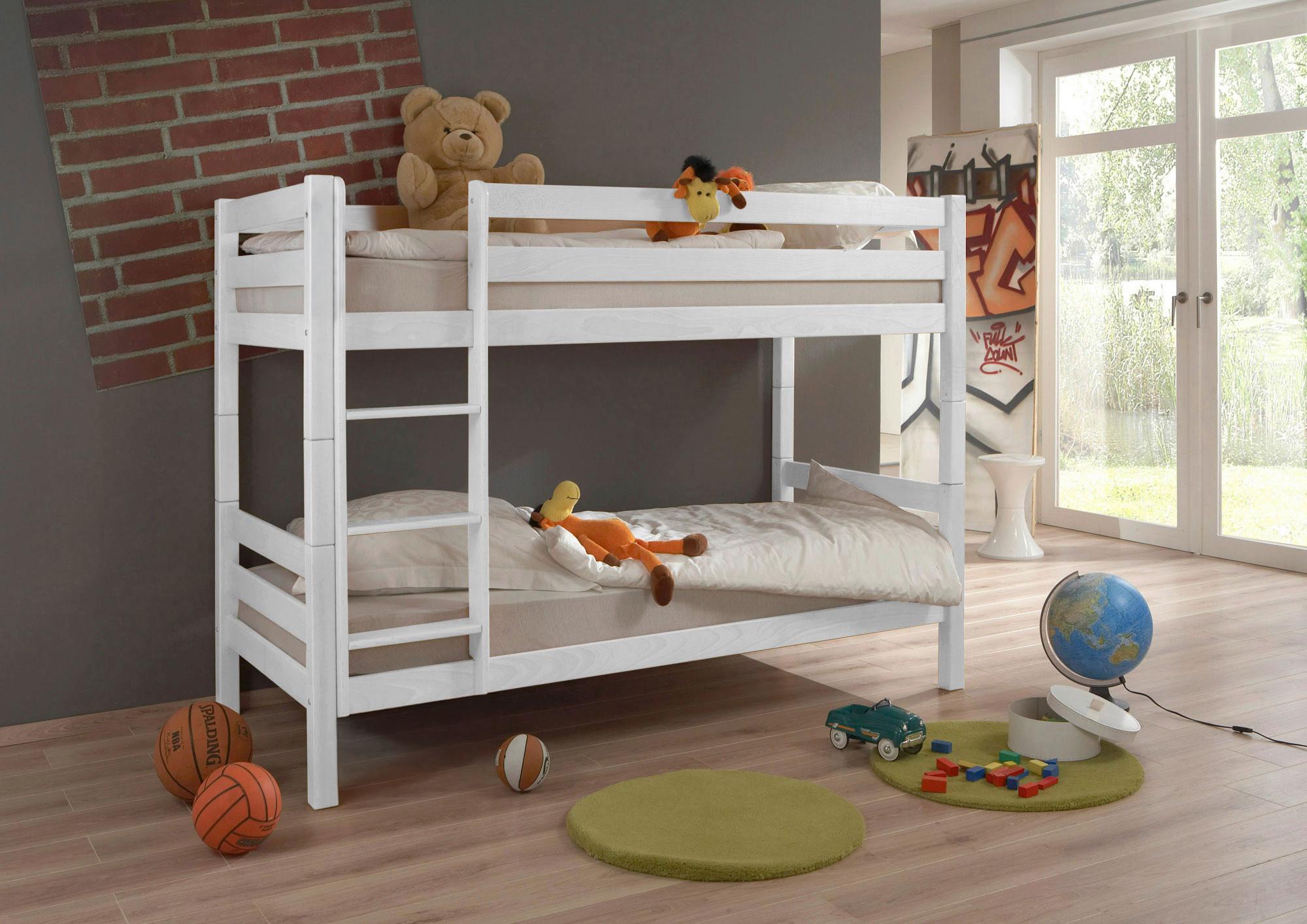 Etagenbett Lupo Weiß Buche Massiv 90 cm mit Leiter