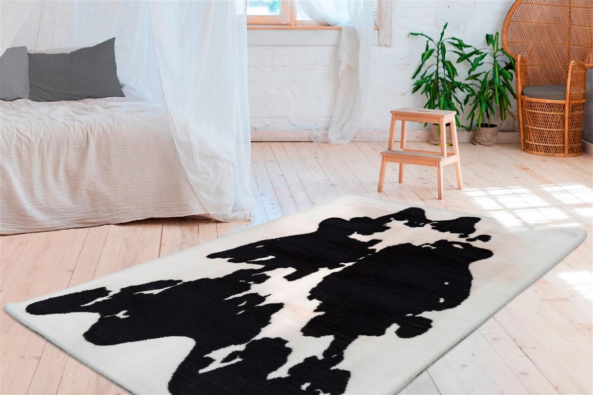 Hochflorteppich Rabbit Animal Schwarz/weiß, 120x160 Cm - Schwarz/Weiß, KONVENTIONELL, Textil (120/160cm)