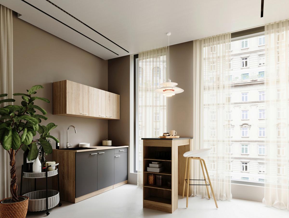 MINIKÜCHE Grau/Eichefarben B: 150cm - Eichefarben/Grau, Design, Holzwerkstoff (150cm) - Respekta