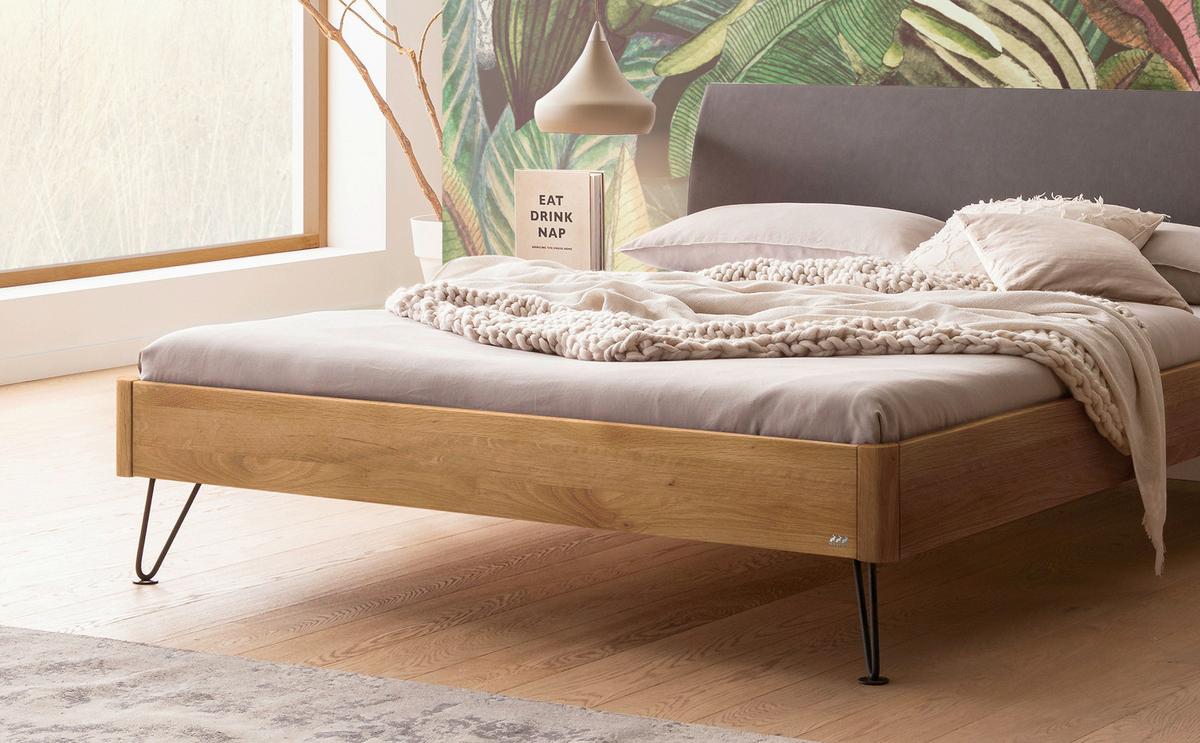 Bett Lugano, Wildeiche 140x200 Cm - Wildeiche/Dunkelgrau, MODERN, Holz/Textil (140/200cm) - Hasena