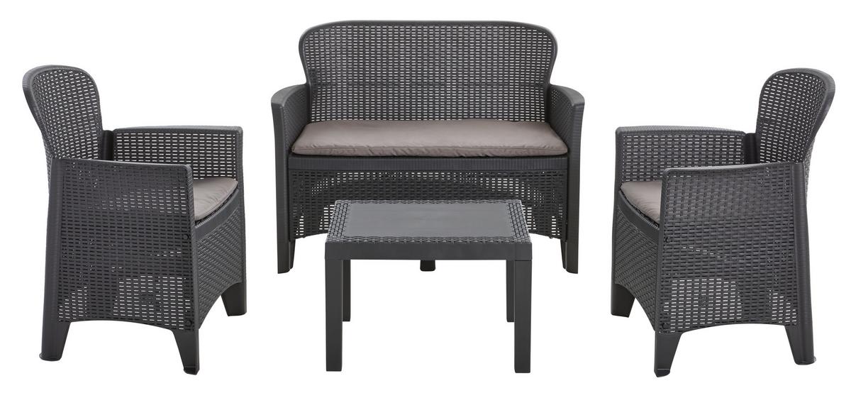 Gartengarnitur Jungle - Anthrazit/Hellgrau, Basics, Kunststoff