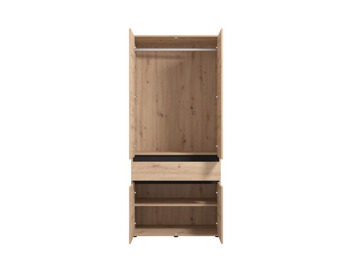 Nyílóajtós Szekrény Corbett 93/210 Cm - fekete/Artisan tölgy, Basics, faalapú anyag (93/210.5/54cm)