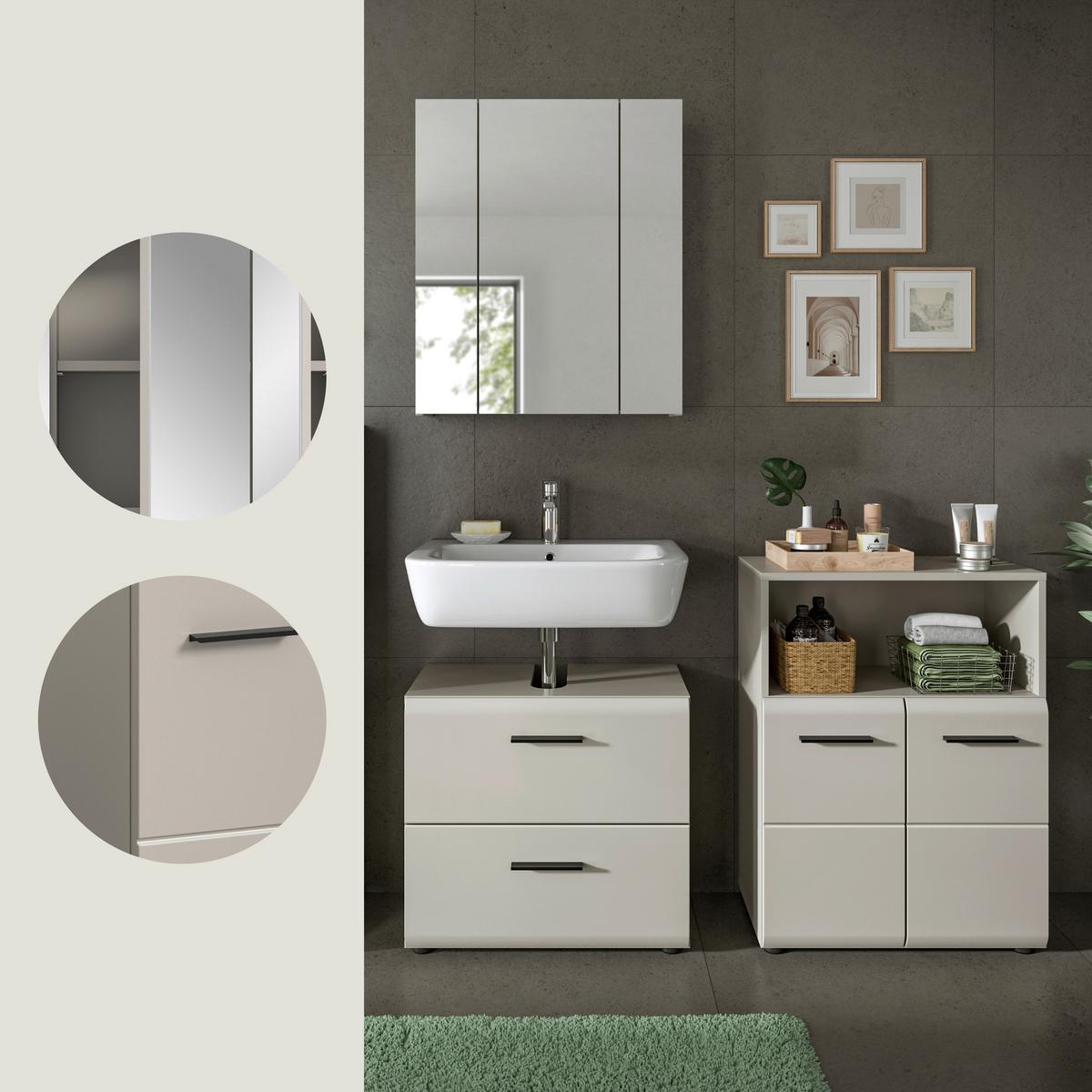 Badezimmer ICE Kaschmir B: 120 cm - Kaschmir/Schwarz, Trend, Glas/Holzwerkstoff (120cm) - MID.YOU