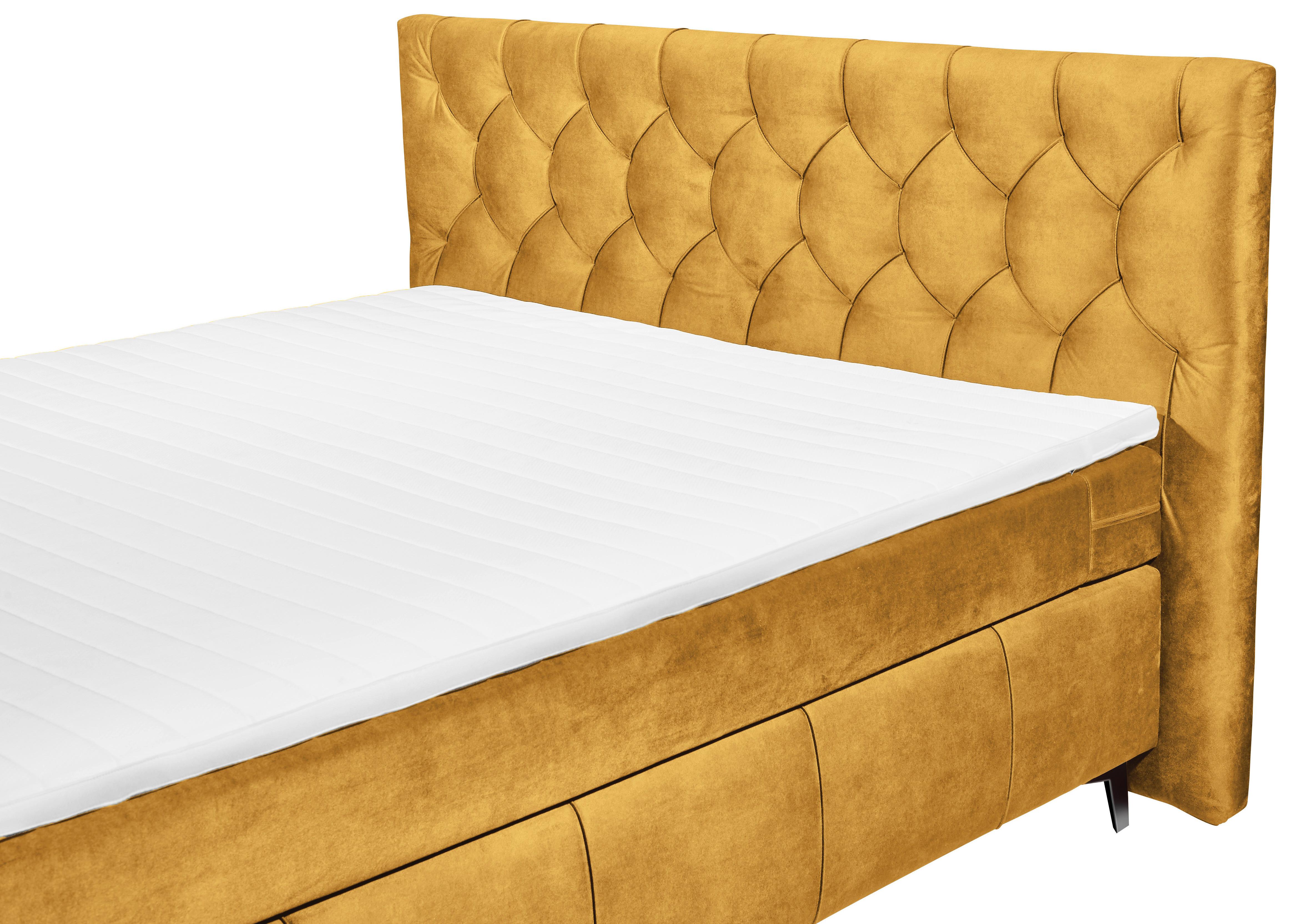 Boxspring posteľ Pembroke, 180x200, okrová - kari žltá, Design, kompozitné drevo/textil (180/200cm)