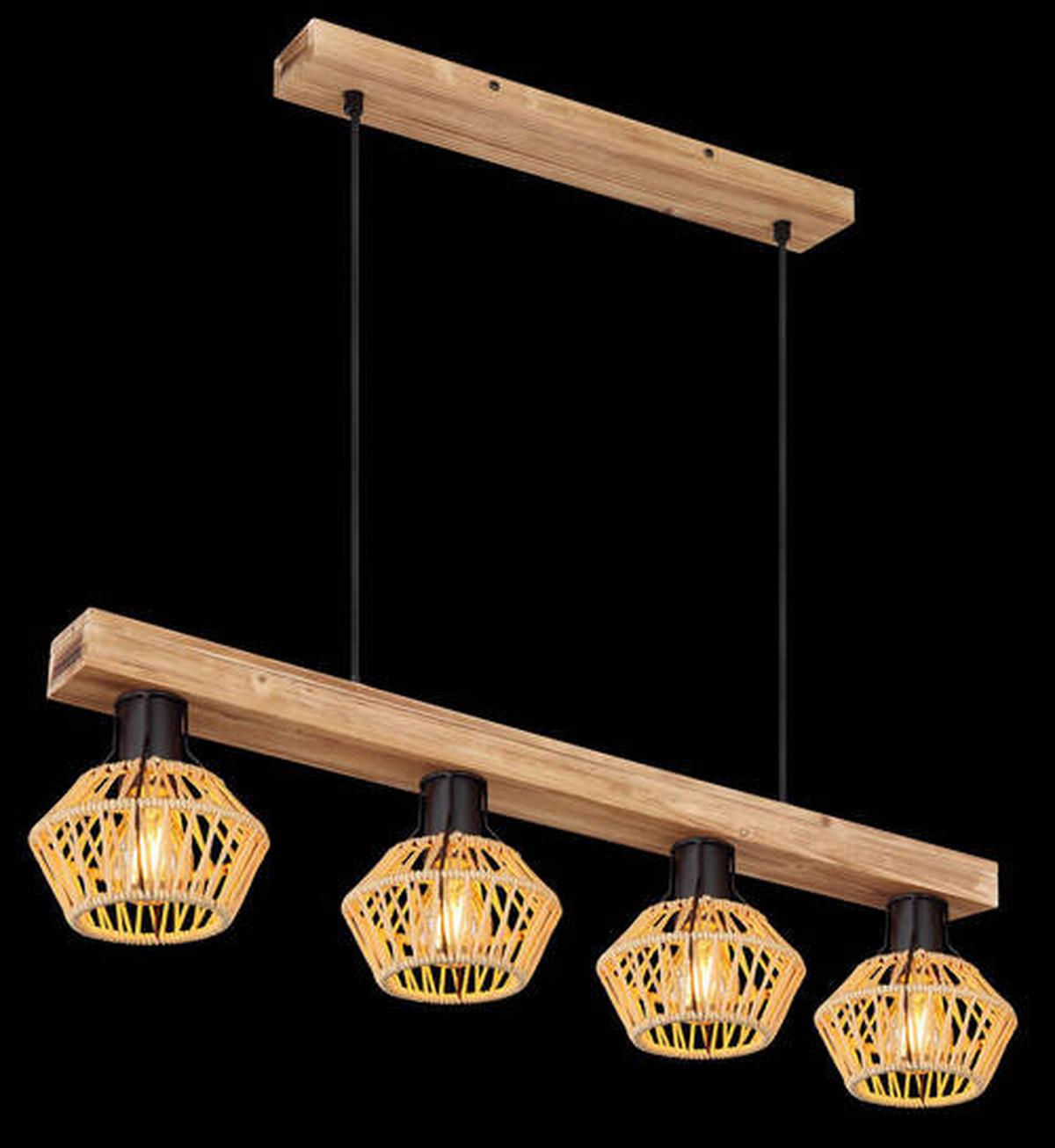 Hängeleuchte 54043-4h - Dunkelbraun/Schwarz, Natur, Naturmaterialien/Metall (80/16/120cm) - Globo