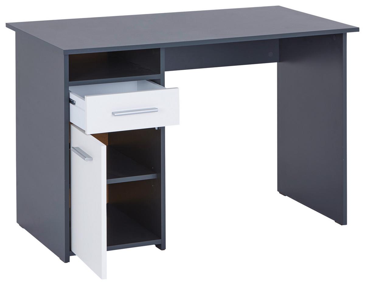 Schreibtisch mit Stauraum B 110 cm H 74cm Palermo - Anthrazit/Weiß, MODERN, Holzwerkstoff (110/74/60cm)
