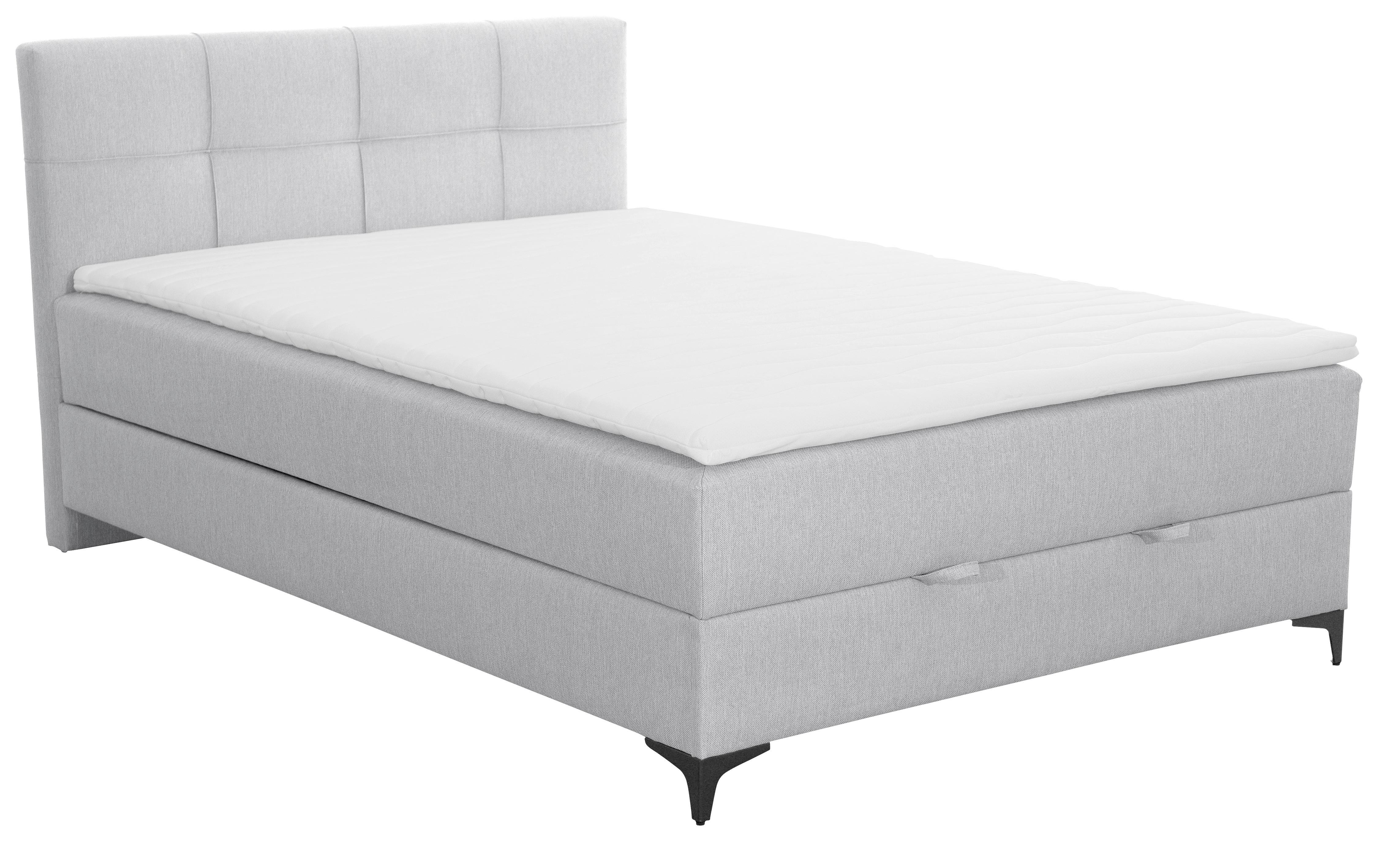 Polsterbett mit Matratze 140x200 Freddie Hellgrau - Hellgrau/Schwarz, KONVENTIONELL, Textil (140/200cm)