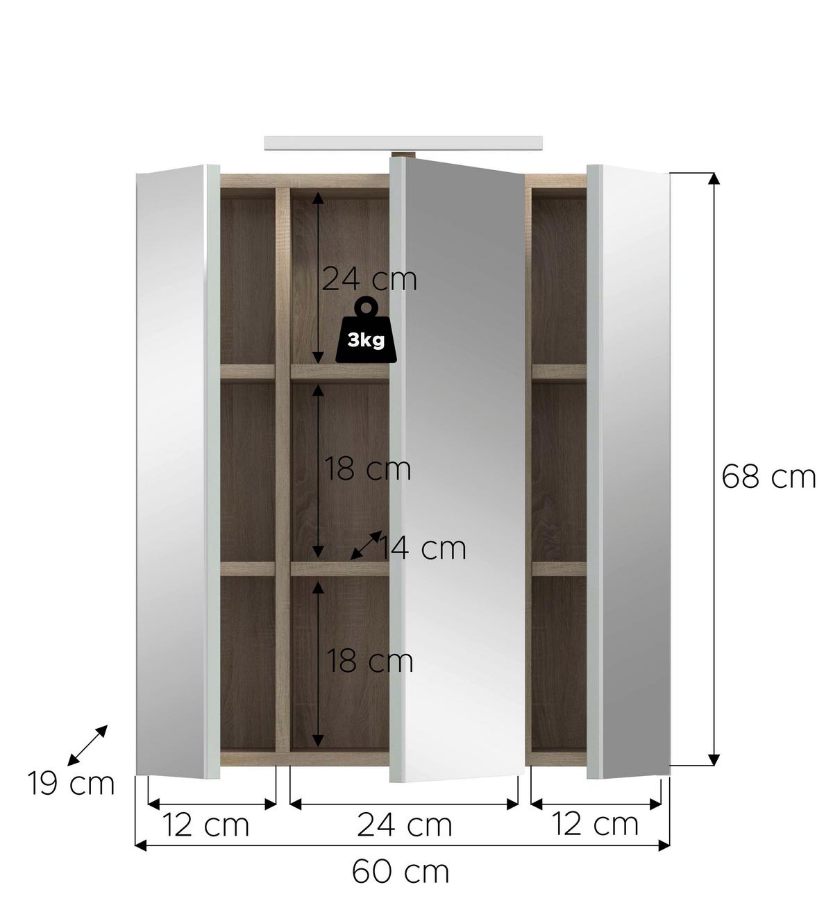 Spiegelschrank Star, Eiche B: 60 Cm - Eiche San Remo, MODERN, Glas/Holzwerkstoff (60/68/19cm) - MID.YOU