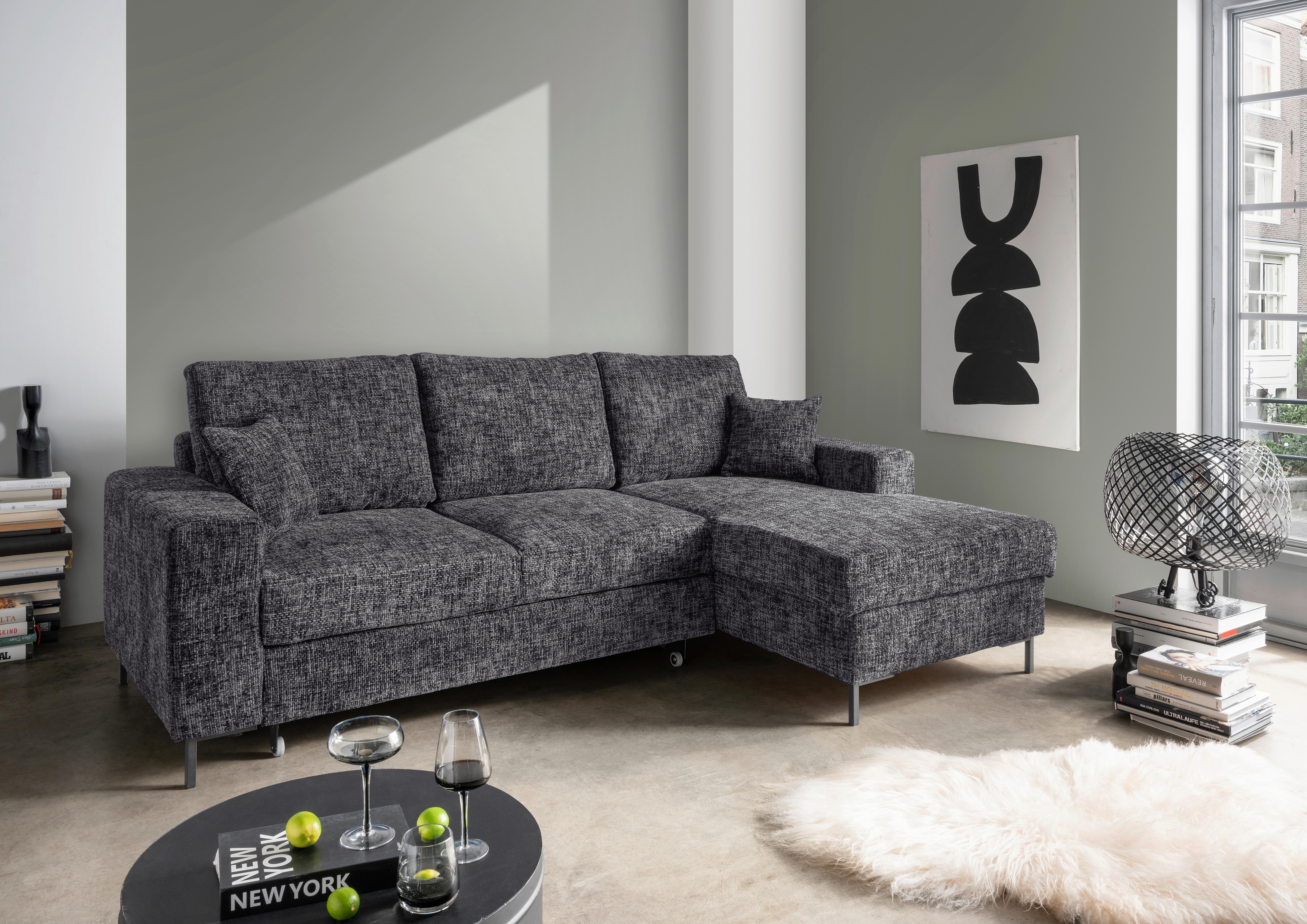 Eckschlafsofa Zona, Schwarz S: 237x143 Cm - Schwarz, KONVENTIONELL, Textil (237/143cm) - Livetastic