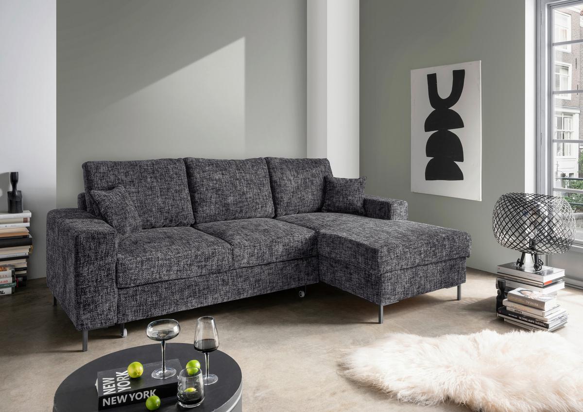 Eckschlafsofa Zona, Schwarz S: 237x143 Cm - Schwarz, KONVENTIONELL, Textil (237/143cm) - Livetastic