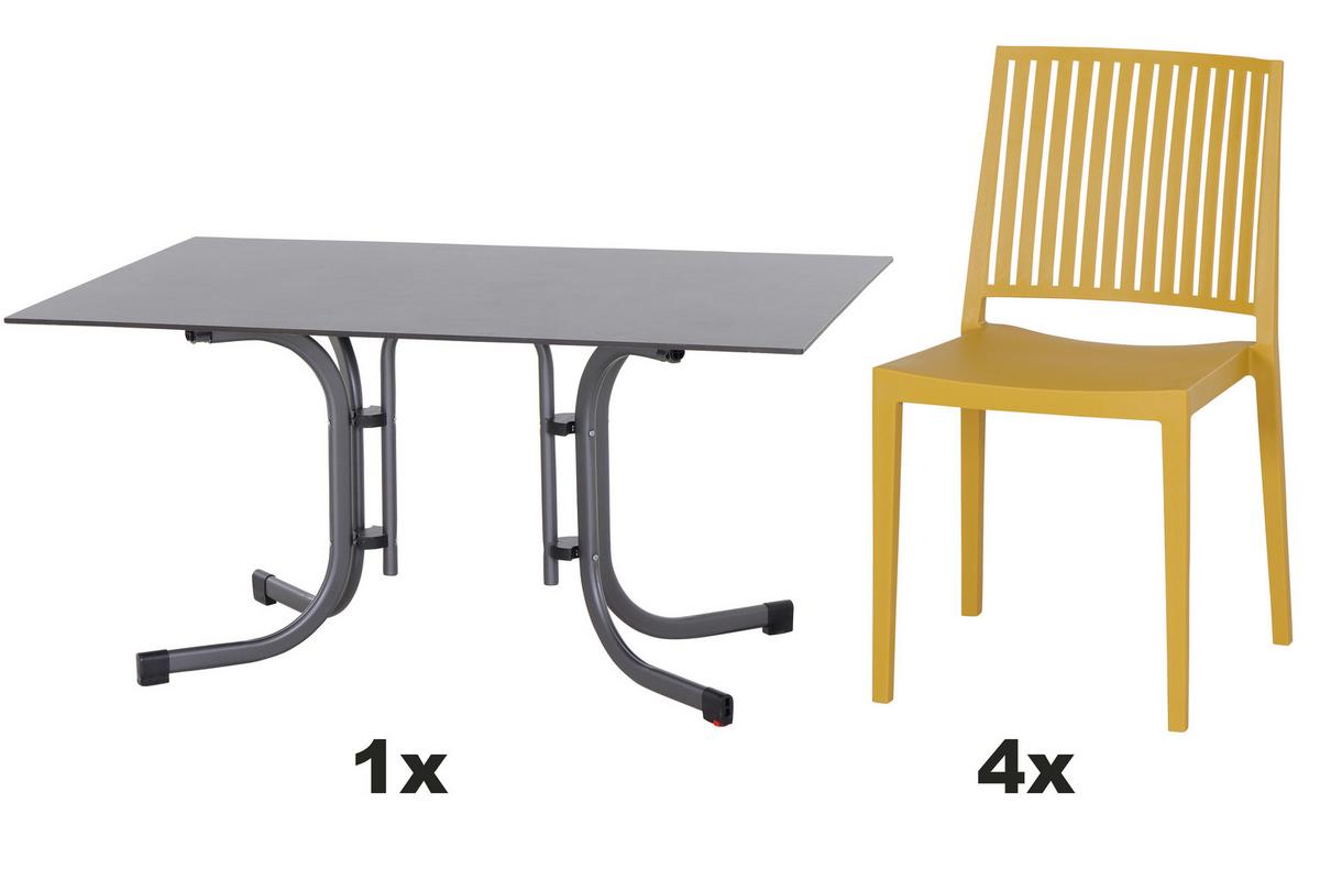 Gartengarnitur T20152 - Anthrazit/Gelb, Basics, Holzwerkstoff/Kunststoff (90/80/140cm) - Siena Garden
