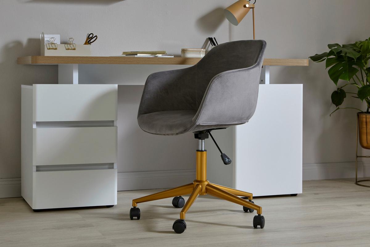 Drehstuhl Shell Worx - Goldfarben/Grau, MODERN, Kunststoff/Textil (56,5/59/78-87cm) - Livetastic