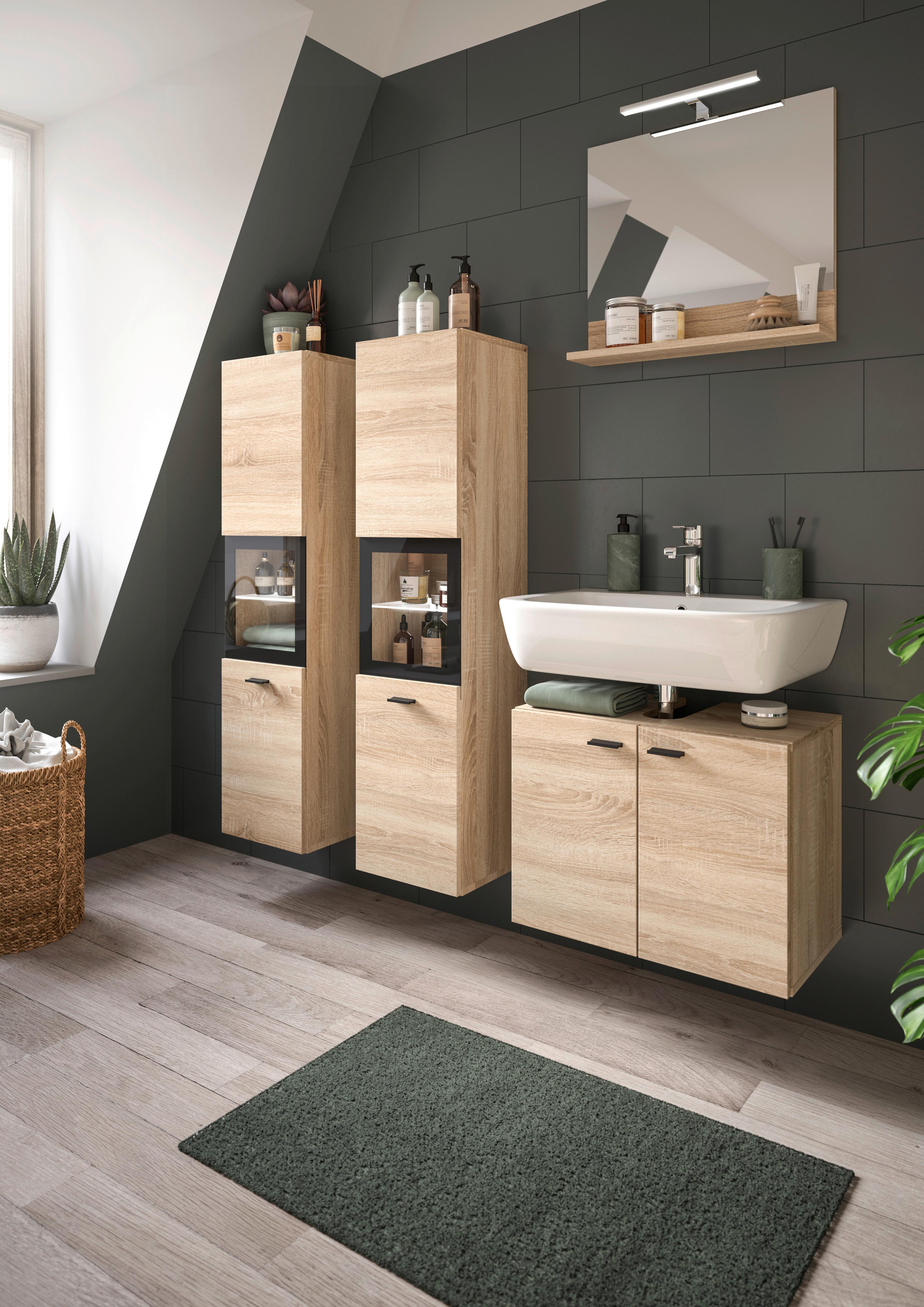 Midischrank Boston Sonoma Eiche Dekor B: 30 cm - Schwarz/Sonoma Eiche, MODERN, Glas/Holzwerkstoff (30/125/29cm) - MID.YOU