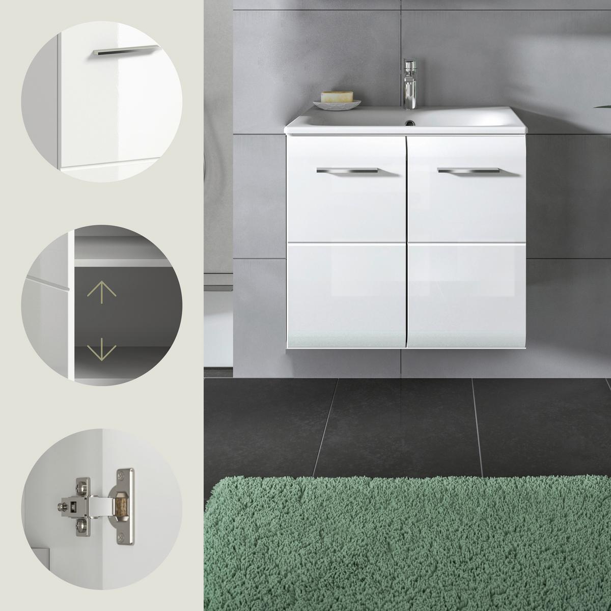 Skříňka s umyvadlem Ice, bílá - bílá/barvy stříbra, Moderní, kompozitní dřevo/plast (60/55/46cm) - MID.YOU