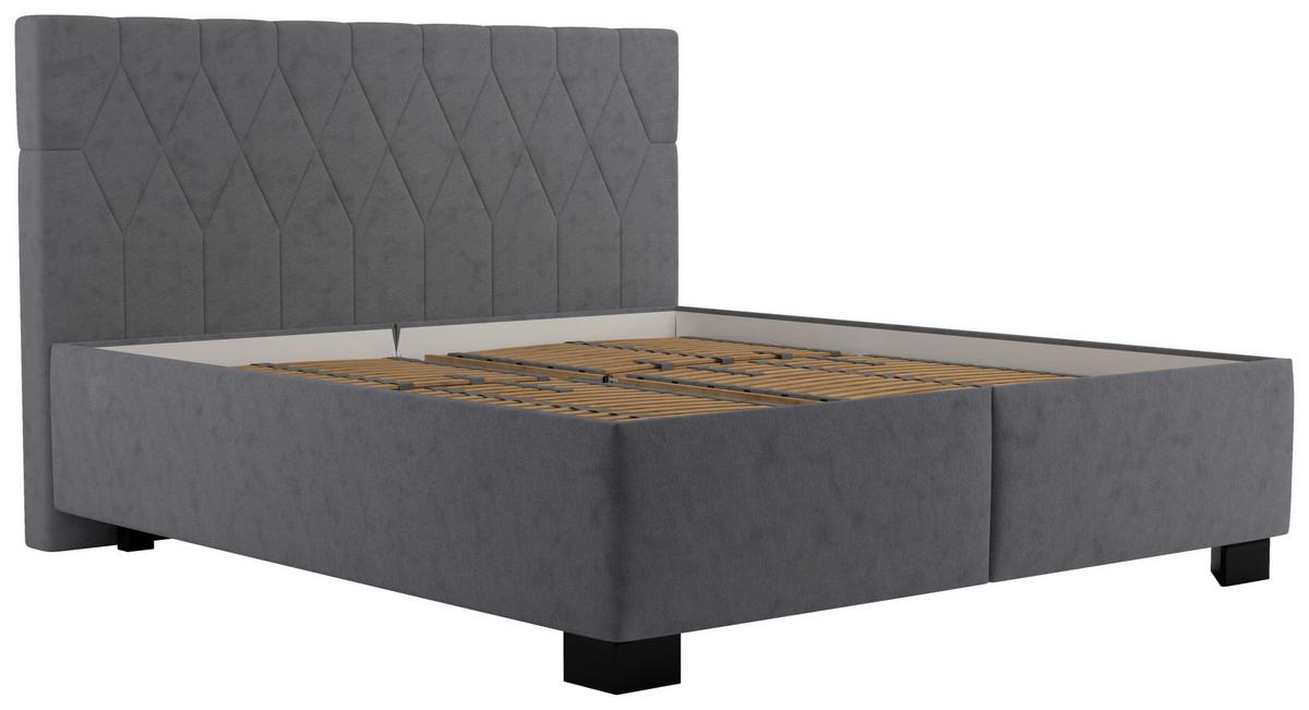 Čalúnená posteľ FERAMA 180x200 cm, tmavosivá - čierna/prírodná farba, Modern, drevo/textil (180/200cm)