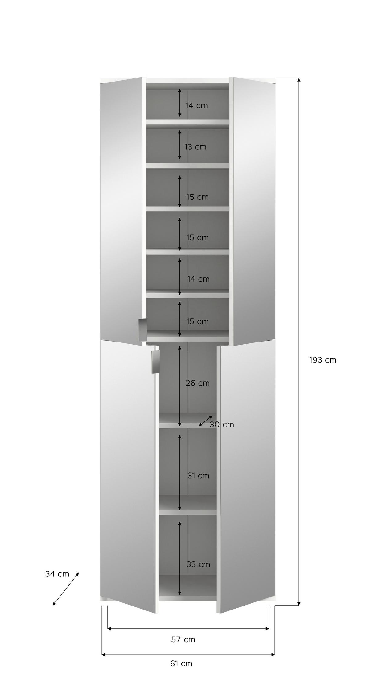 Garderobe Projekt X 4-Teilig Weiß/Eiche Artisan B: 273 cm - Weiß Hochglanz, KONVENTIONELL, Glas/Holzwerkstoff (273/193/34cm) - MID.YOU