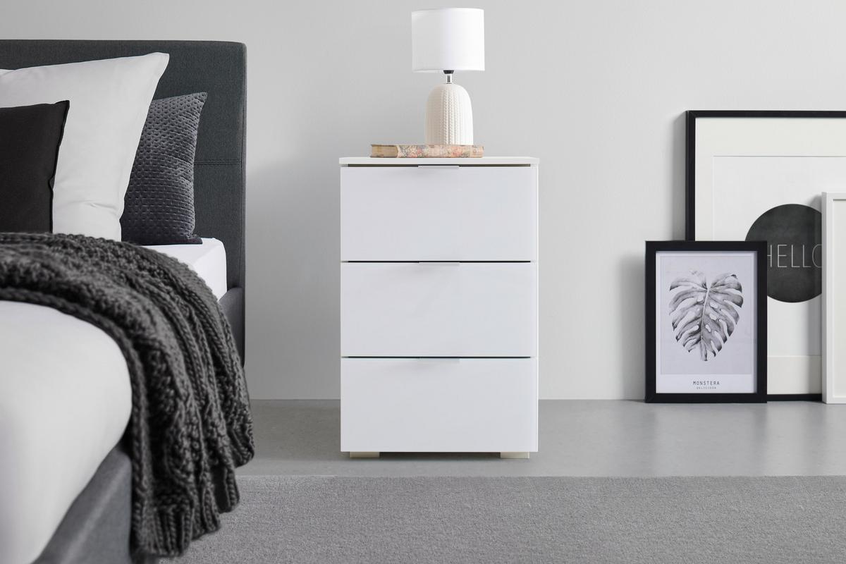 Nočný stolík FIFTY - sivá/biela, Konventionell, kov/kompozitné drevo (40/61/42cm) - Premium Living