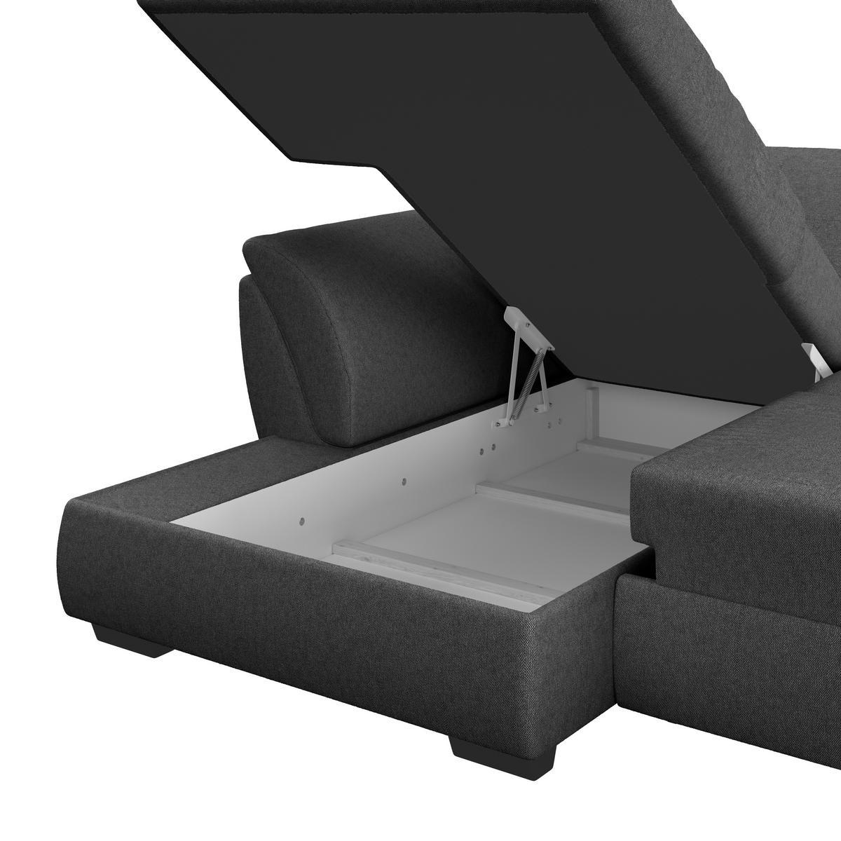 Ecksofa mit Schlaffunktion + Bettkasten Berisso Webstoff - Anthrazit/Schwarz, Design, Textil (187/278cm) - Ondega